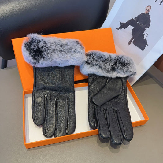 GLOVES IN BLACK DEERSKIN WITH RABBIT FUR 463888 - M