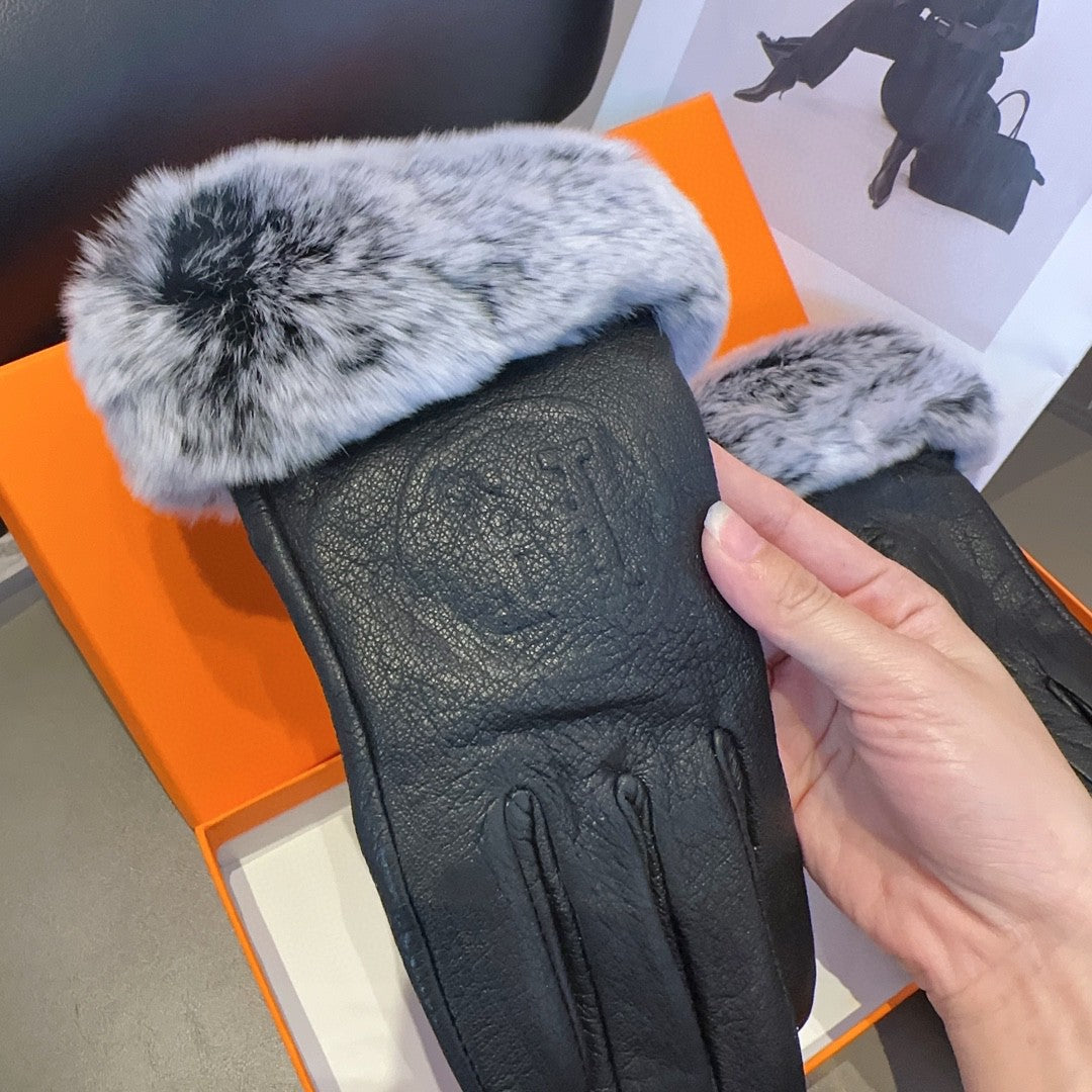 GLOVES IN BLACK DEERSKIN WITH RABBIT FUR 463888 - M