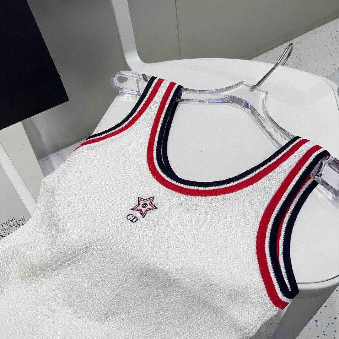 TANK TOP 610346 IN WHITE COTTON RIBBED RED TRIM