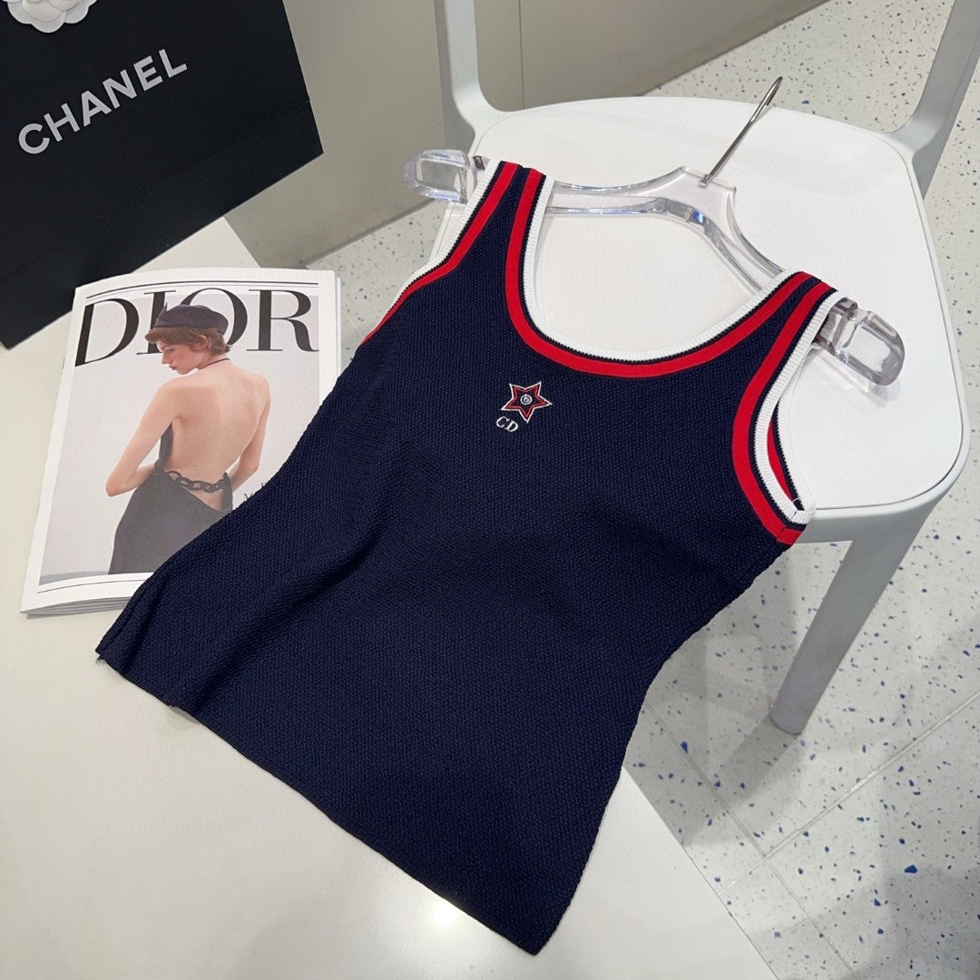 TANK TOP 610347 IN NAVY BLUE COTTON RIBBED RED TRIM