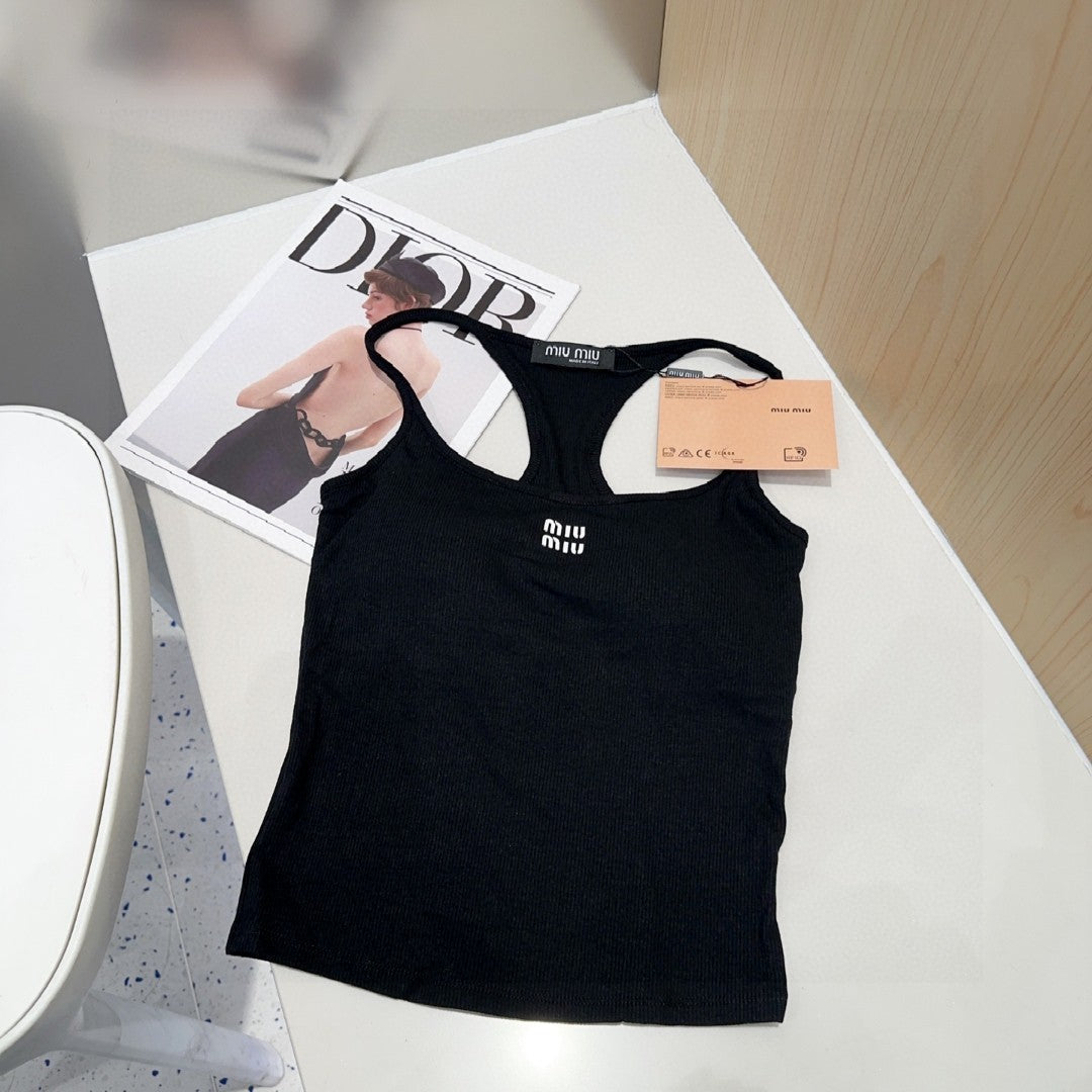 CAMISOLE 617514 IN BLACK COTTON RIBBED KNIT