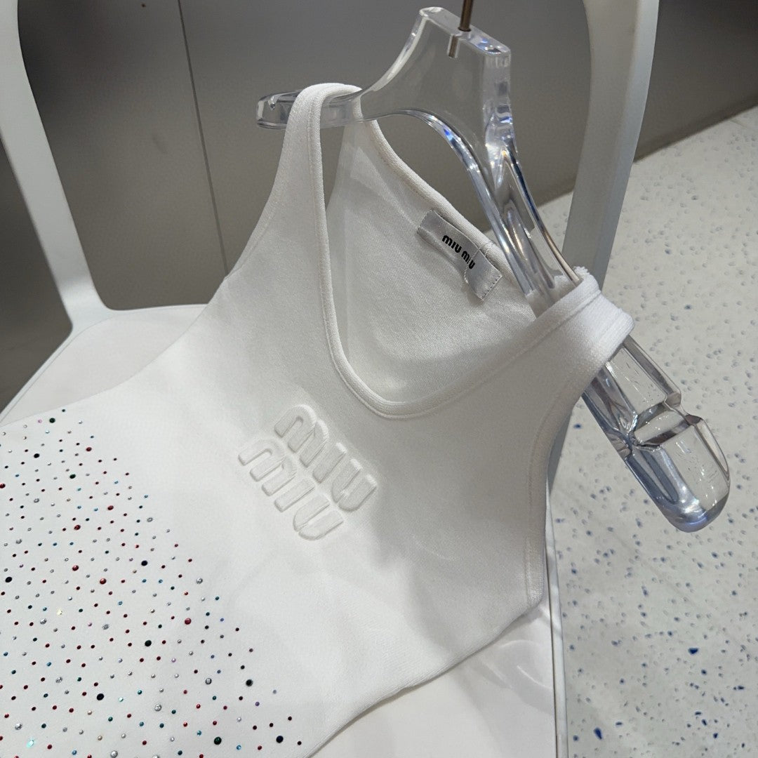 TANK TOP 640624 IN WHITE COTTON MUTILCOLOR CRYSTAL