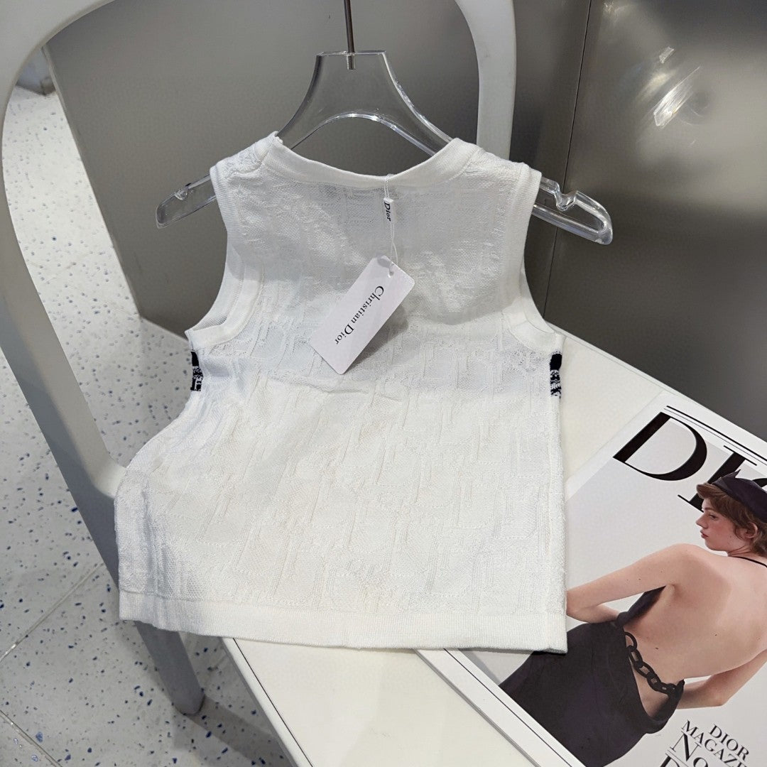 SLEEVELESS TOP 643222 IN WHITE COTTON BLACK LOGO