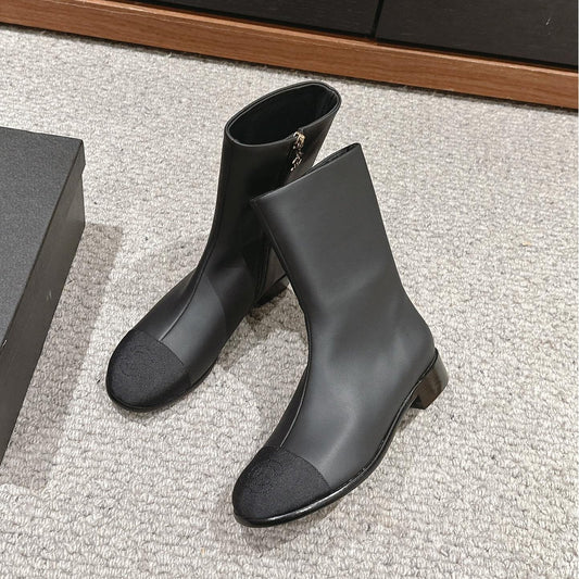 CC SHORT BOOTS IN BLACK LAMBSKIN AND FABRIC - 35