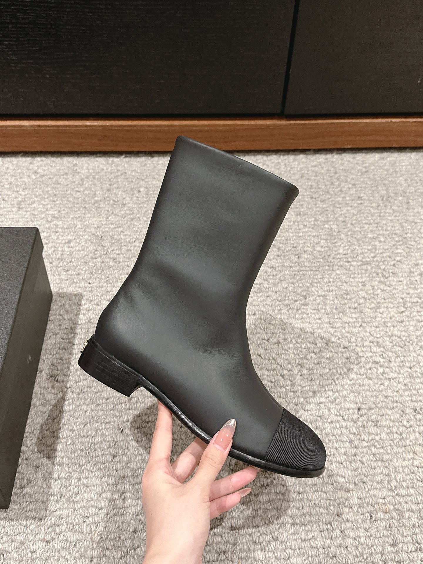 CC SHORT BOOTS IN BLACK LAMBSKIN AND FABRIC - 35