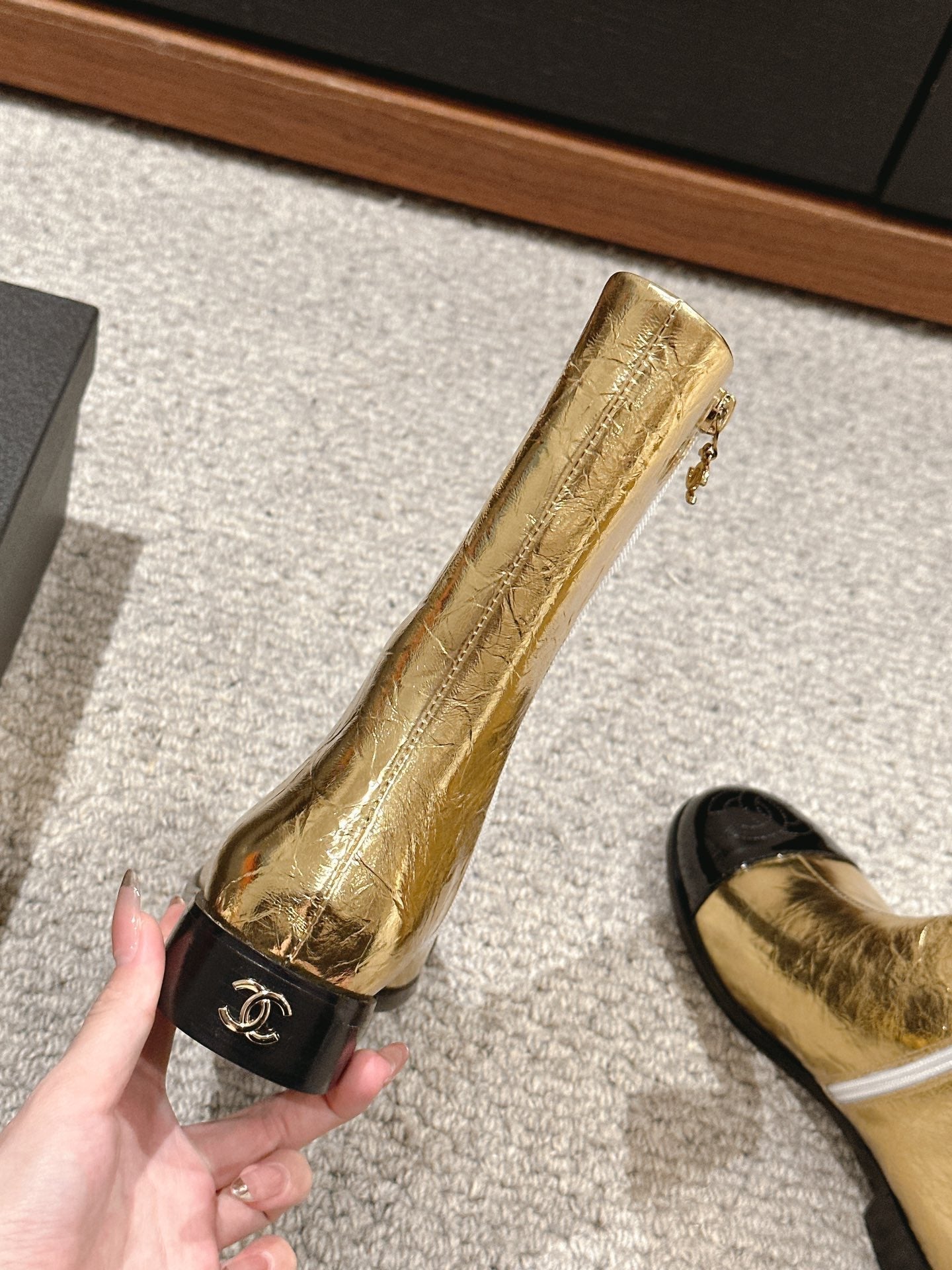 CC SHORT BOOTS IN GOLDEN MIX BLACK LAMBSKIN - 35