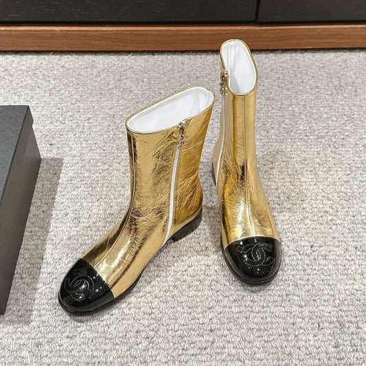 CC SHORT BOOTS IN GOLDEN MIX BLACK LAMBSKIN - 35