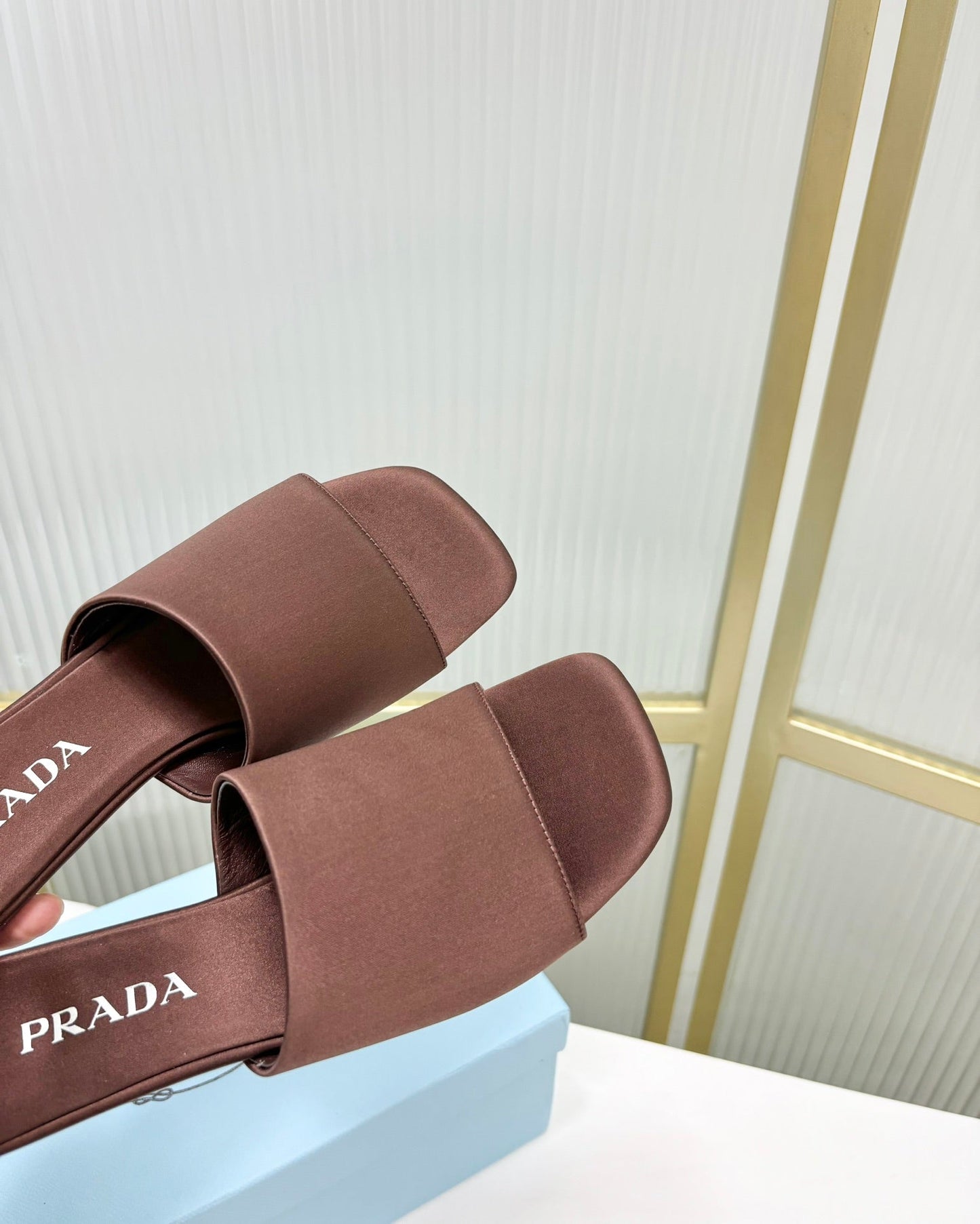 PRA TRIANGLE HEEL SATIN SLIPPERS BROWN - 35