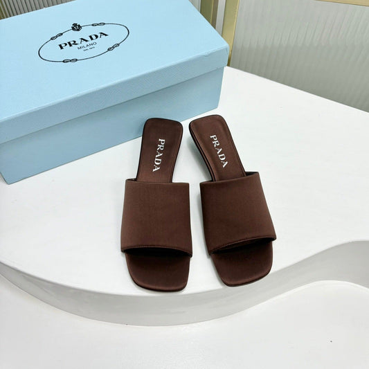 PRA TRIANGLE HEEL SATIN SLIPPERS BROWN - 35