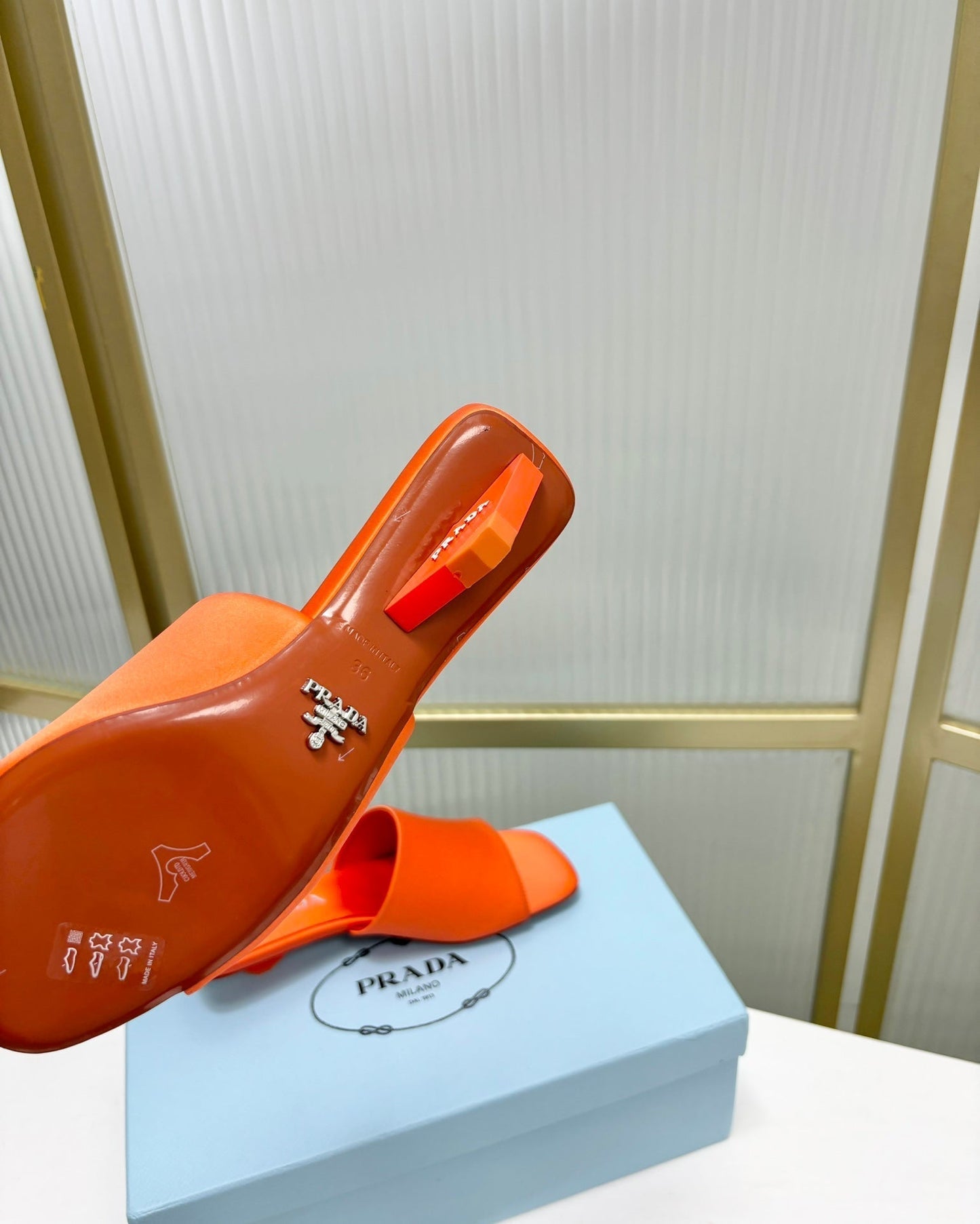 PRA TRIANGLE HEEL SATIN SLIPPERS BRIGHT ORANGE - 35