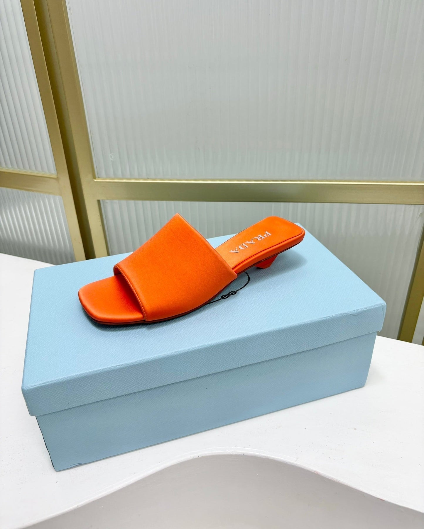 PRA TRIANGLE HEEL SATIN SLIPPERS BRIGHT ORANGE - 35