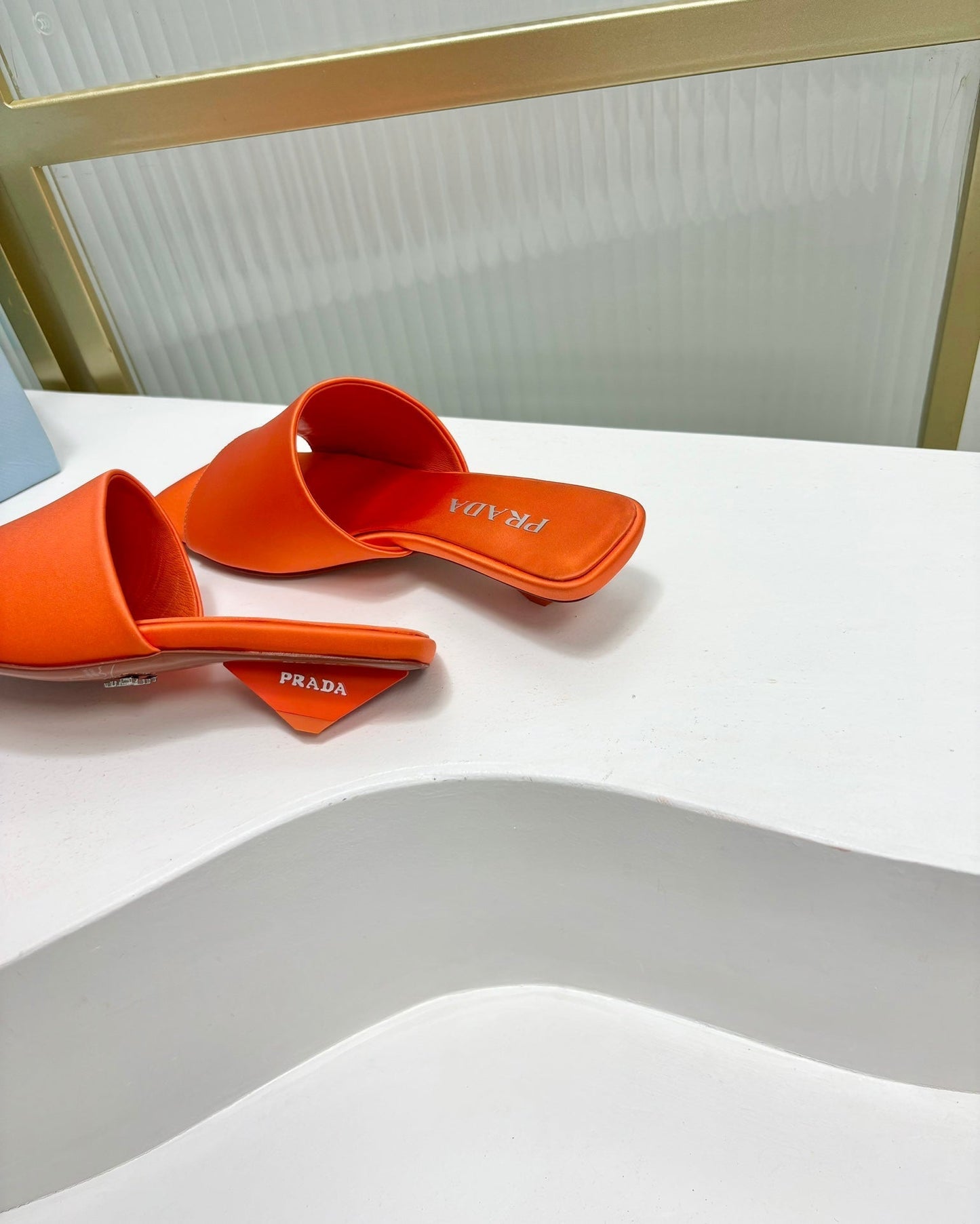 PRA TRIANGLE HEEL SATIN SLIPPERS BRIGHT ORANGE - 35