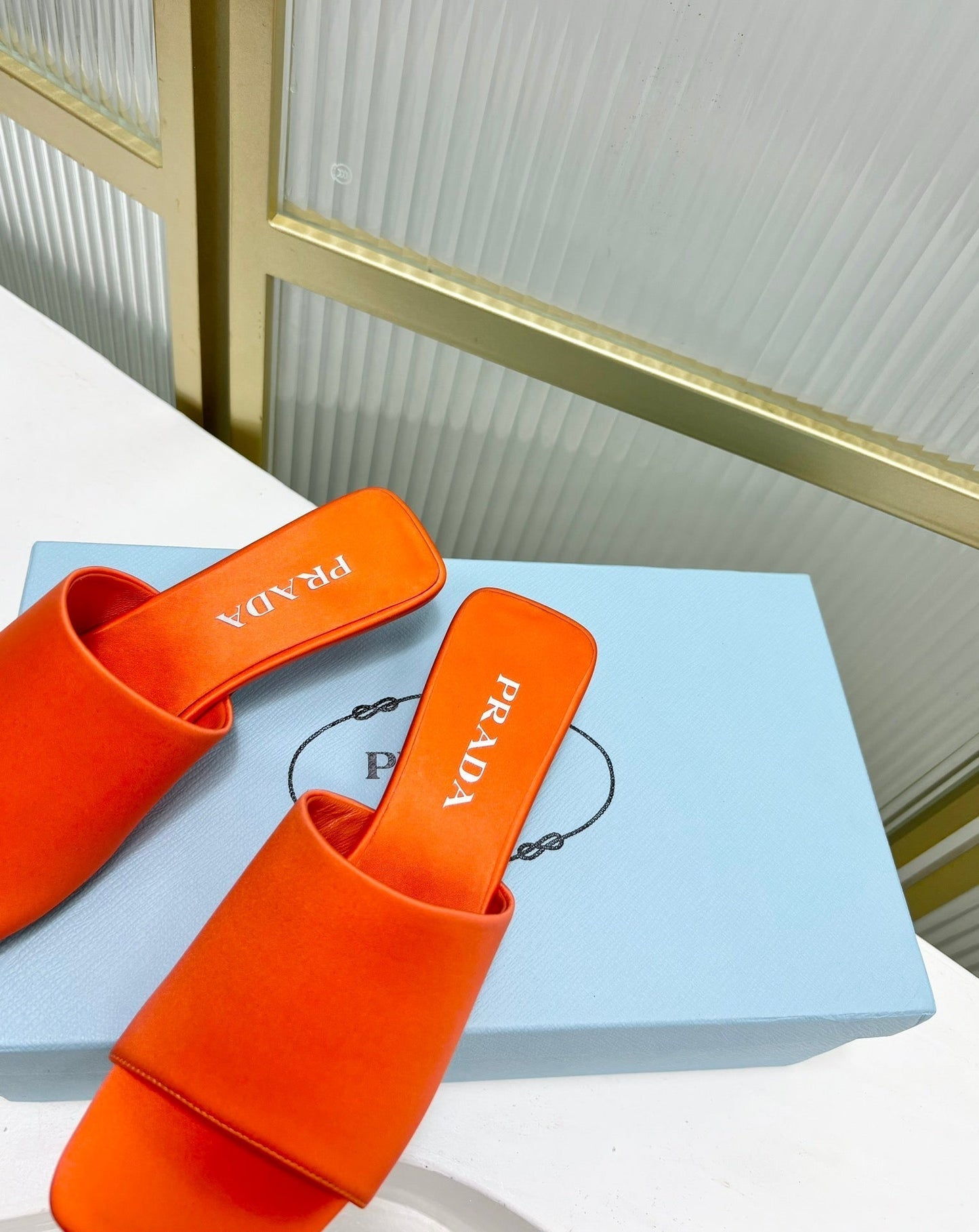 PRA TRIANGLE HEEL SATIN SLIPPERS BRIGHT ORANGE - 35