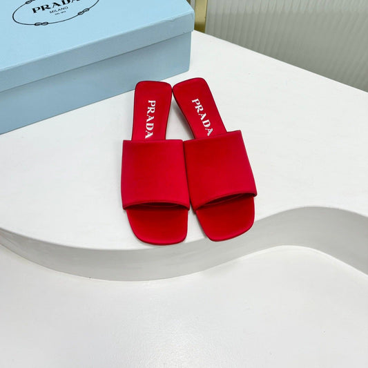 PRA TRIANGLE HEEL SATIN SLIPPERS CRIMSON - 35