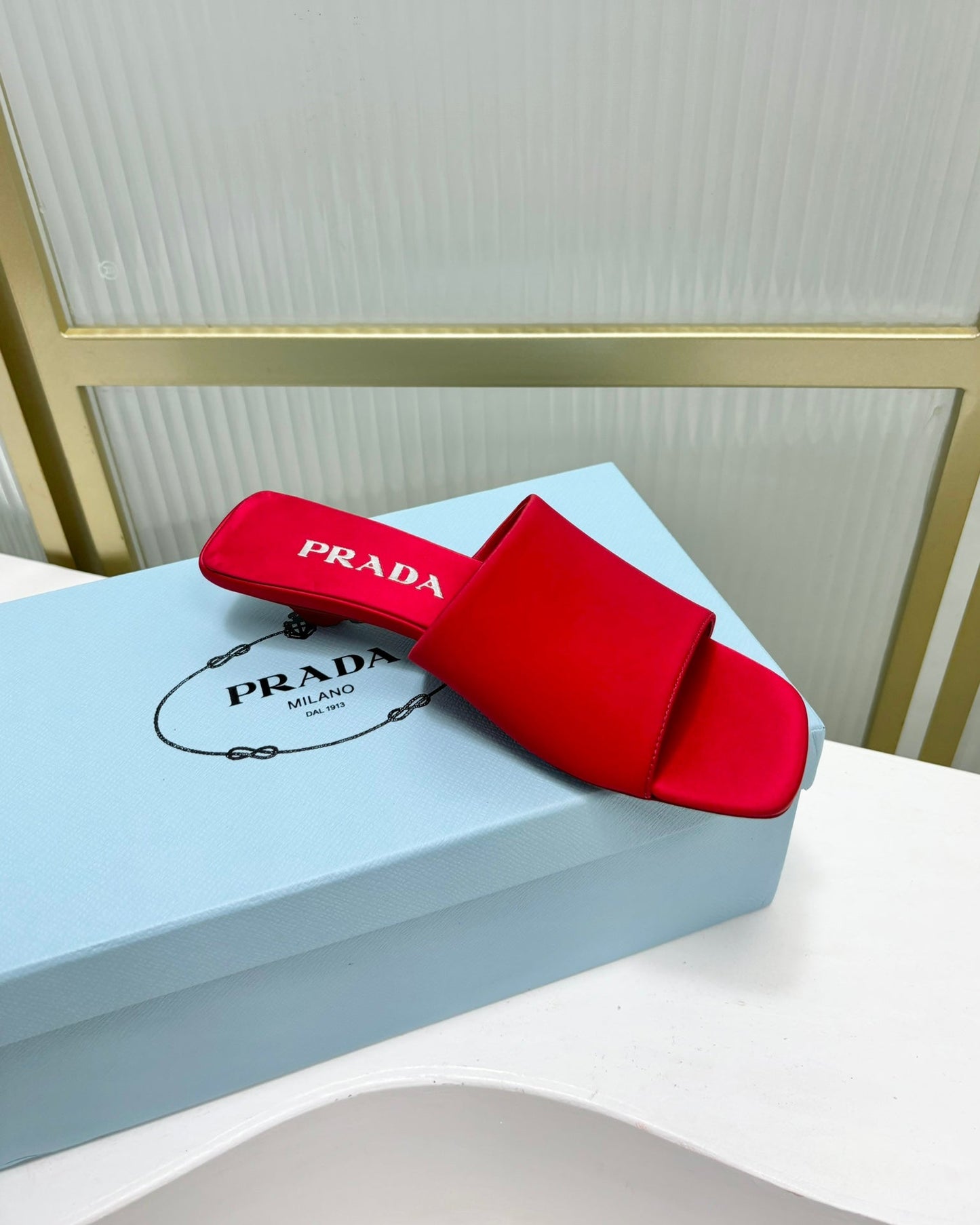 PRA TRIANGLE HEEL SATIN SLIPPERS CRIMSON - 35