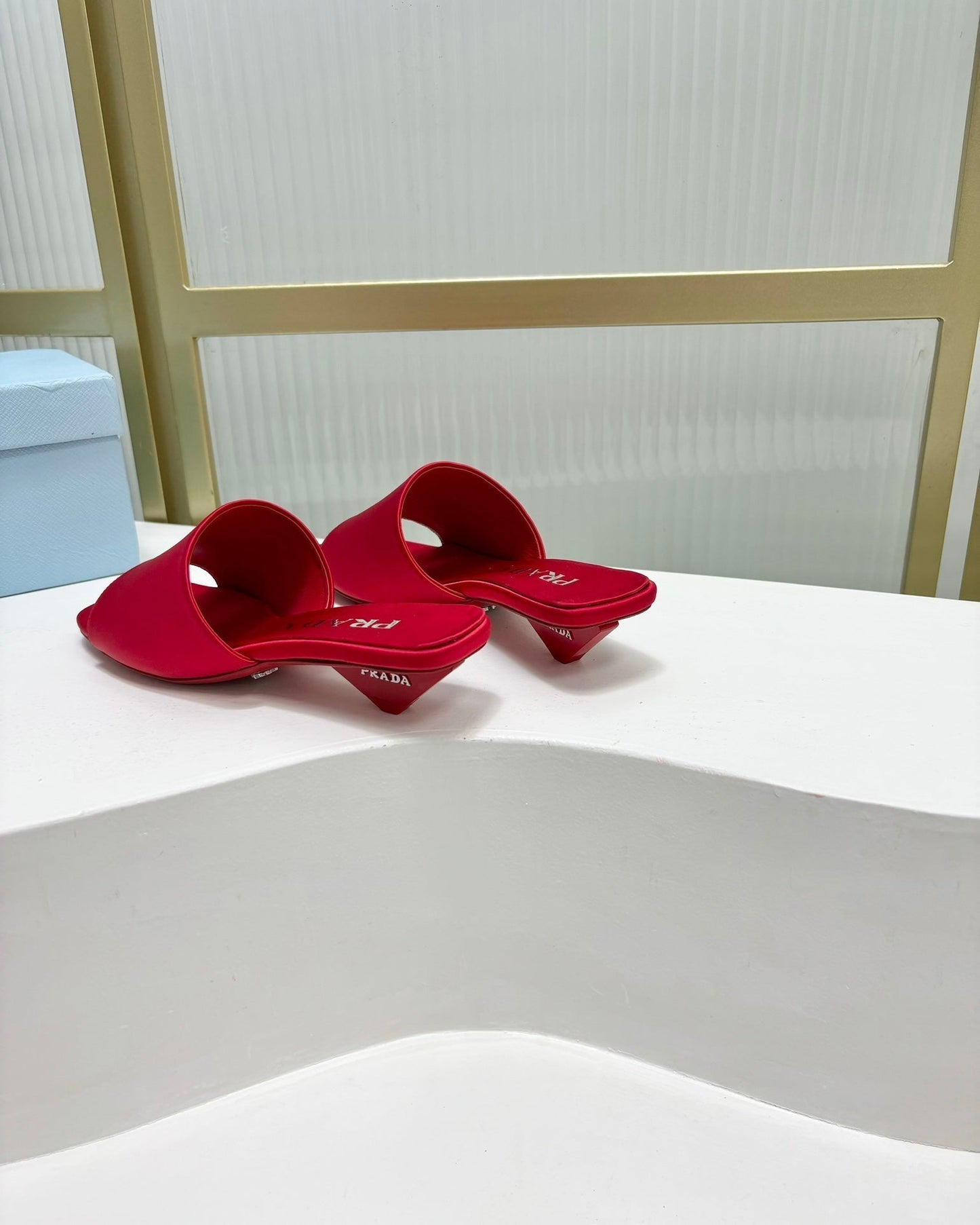 PRA TRIANGLE HEEL SATIN SLIPPERS CRIMSON - 35
