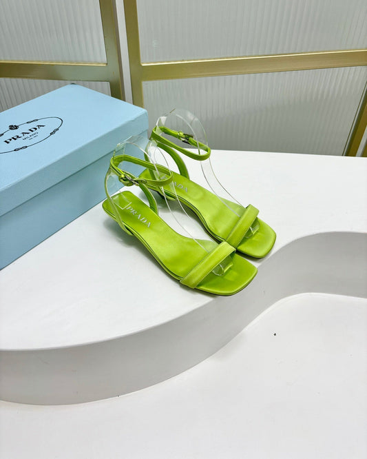 PRA TRIANGLE HEEL SATIN SANDALS CHARTREUSE - 35