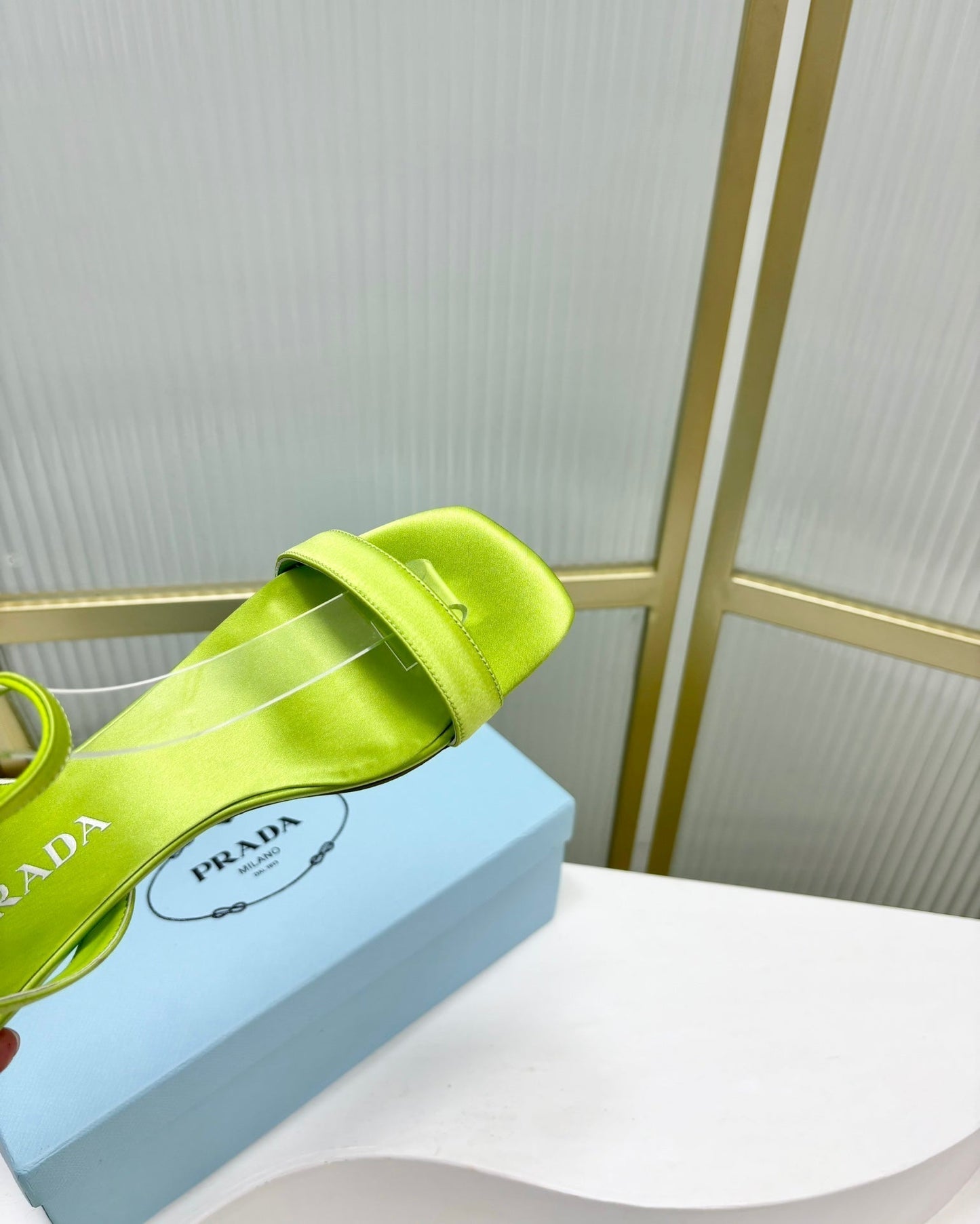 PRA TRIANGLE HEEL SATIN SANDALS CHARTREUSE - 35