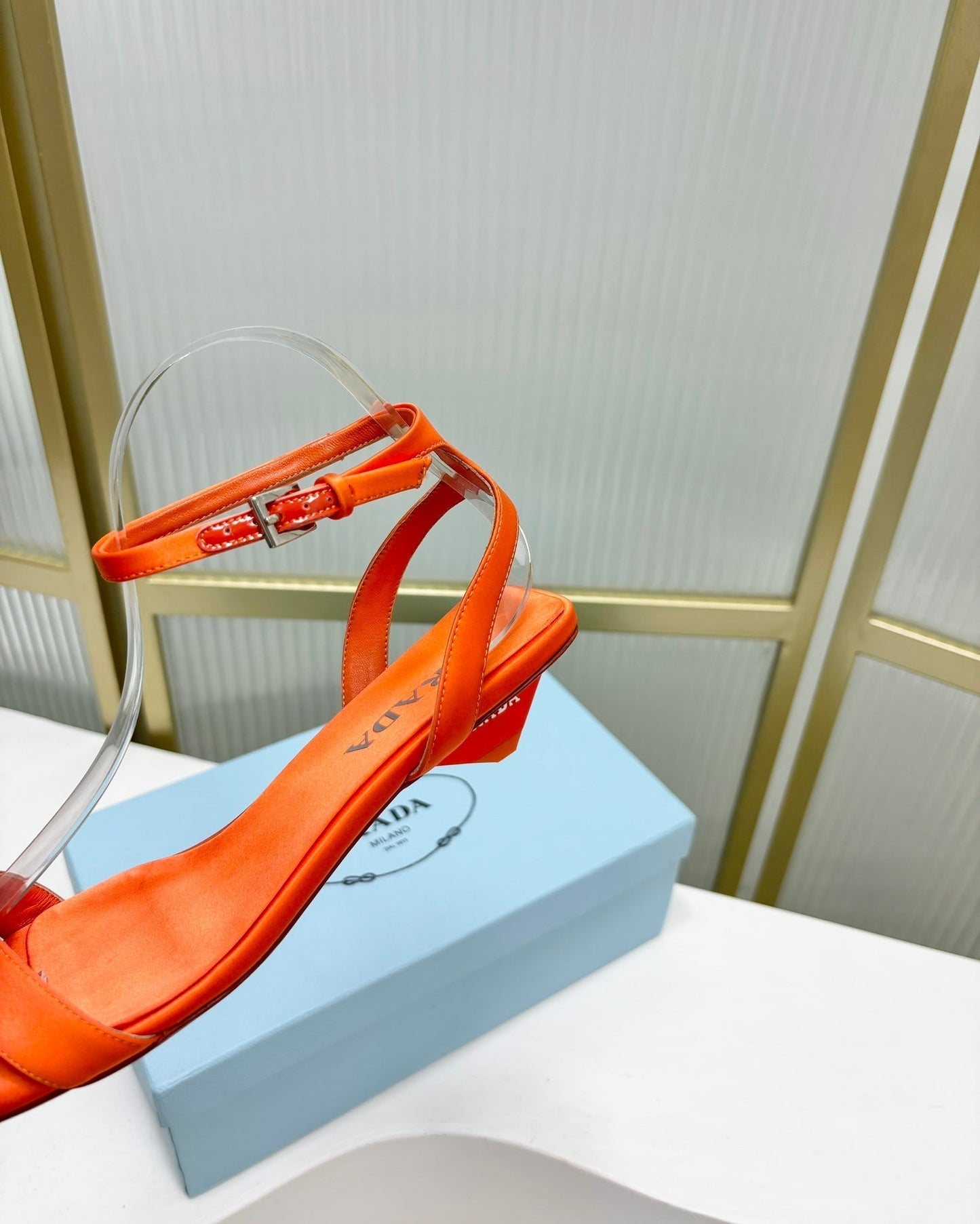 PRA TRIANGLE HEEL SATIN SANDALS BRIGHT ORANGE - 35