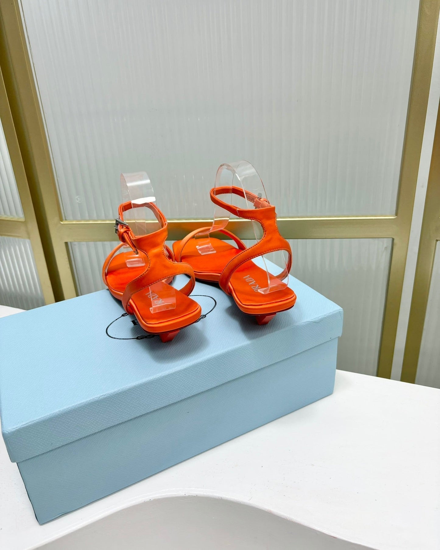 PRA TRIANGLE HEEL SATIN SANDALS BRIGHT ORANGE - 35