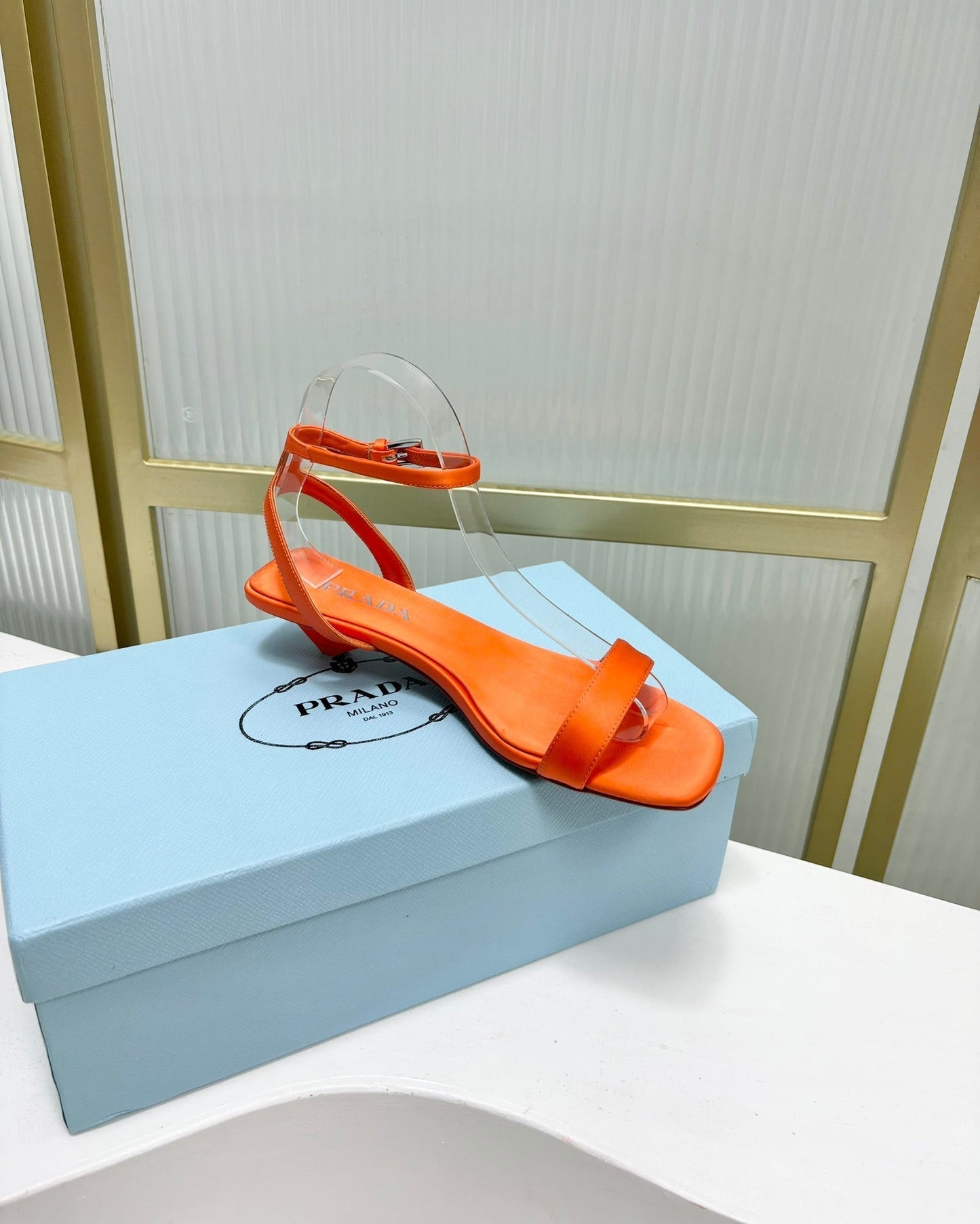 PRA TRIANGLE HEEL SATIN SANDALS BRIGHT ORANGE - 35