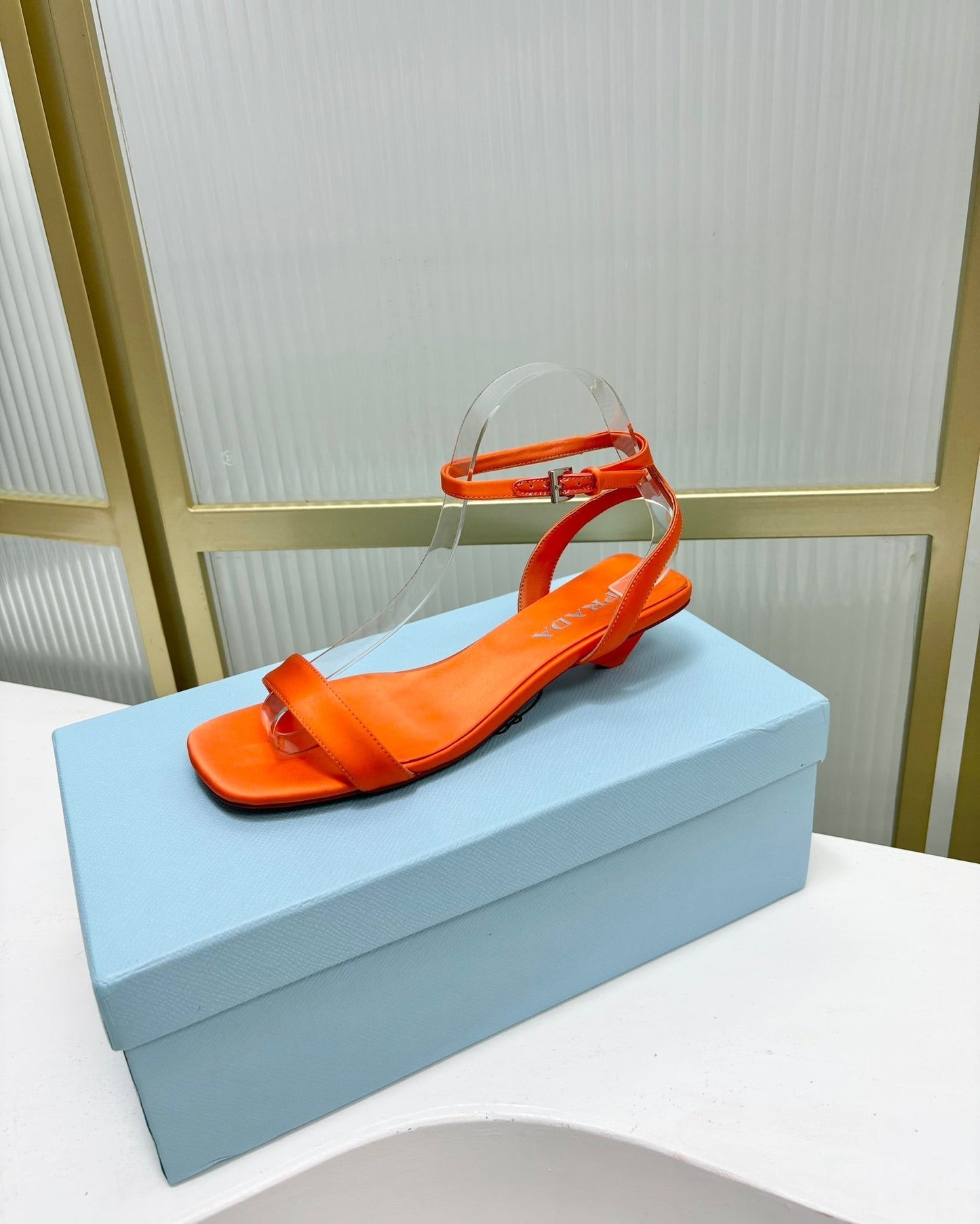 PRA TRIANGLE HEEL SATIN SANDALS BRIGHT ORANGE - 35
