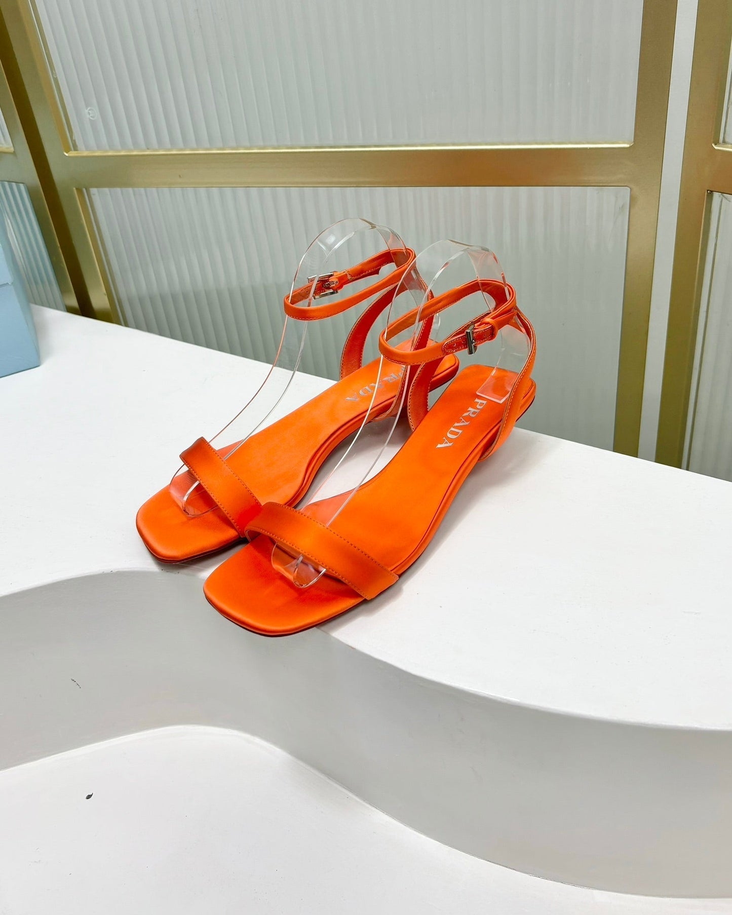 PRA TRIANGLE HEEL SATIN SANDALS BRIGHT ORANGE - 35