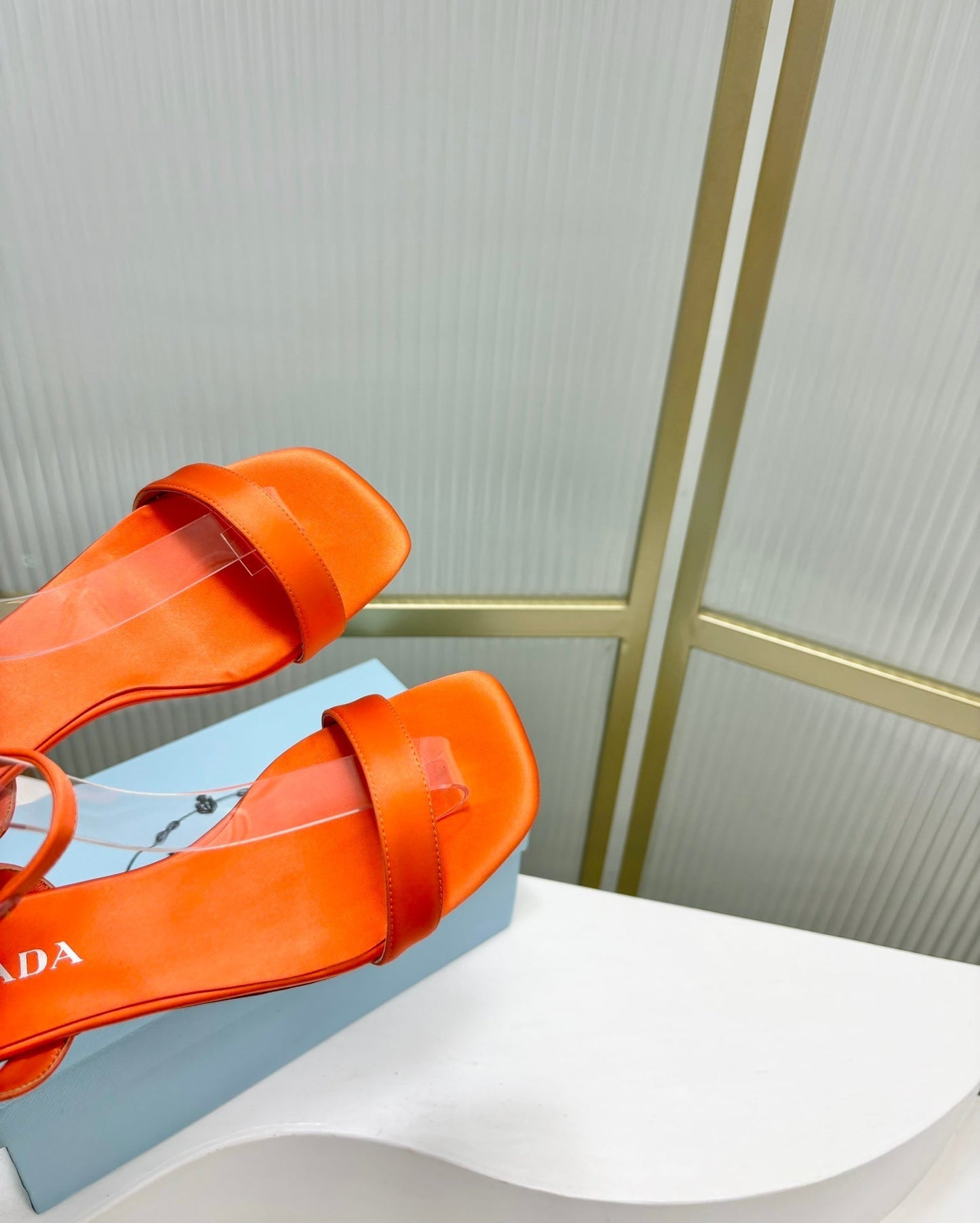 PRA TRIANGLE HEEL SATIN SANDALS BRIGHT ORANGE - 35