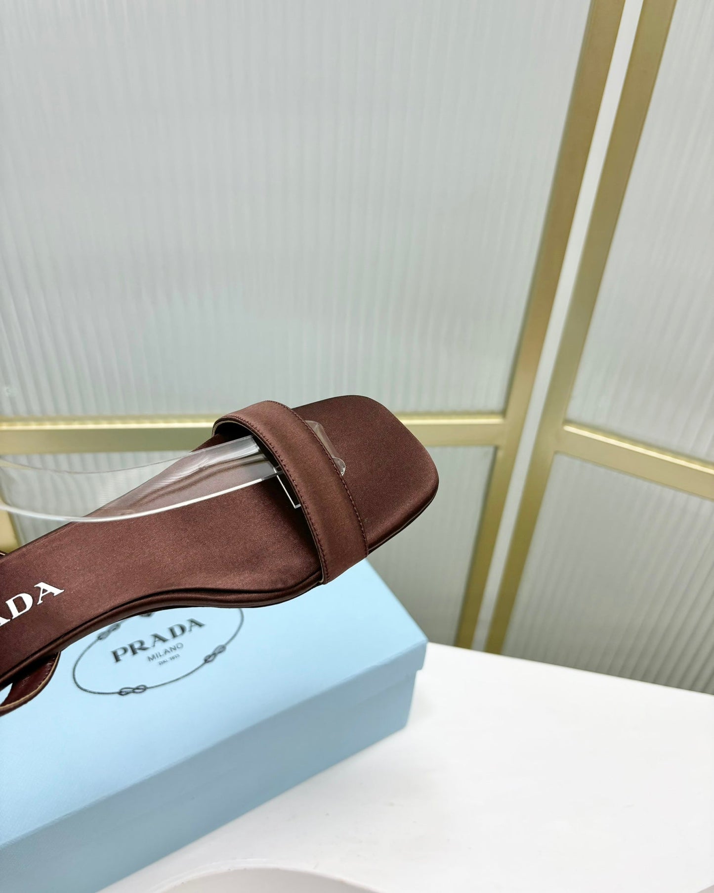 PRA TRIANGLE HEEL SATIN SANDALS BROWN - 35