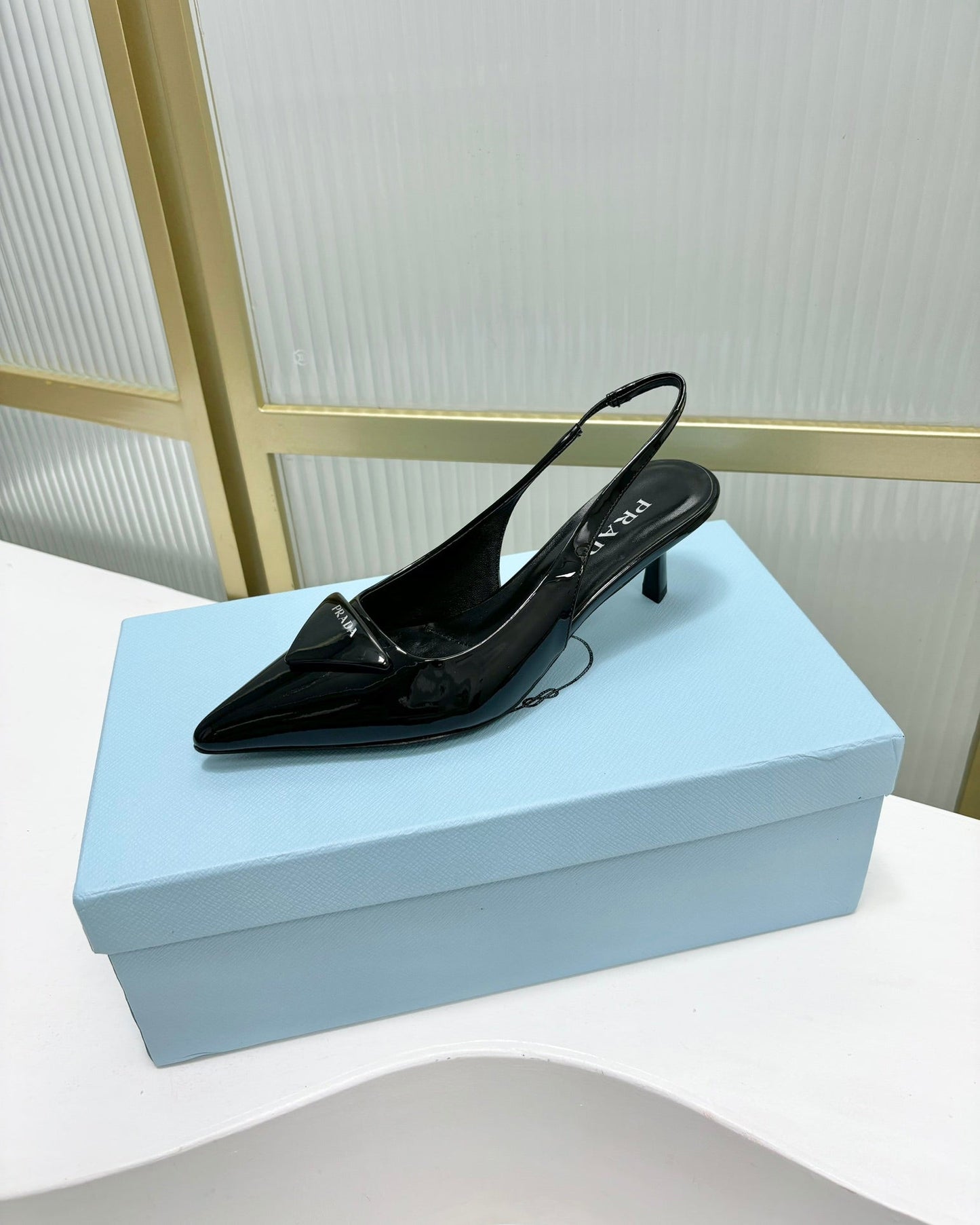 PRA PATENT LEATHER SLINGBACK PUMPS 50 BLACK - 35