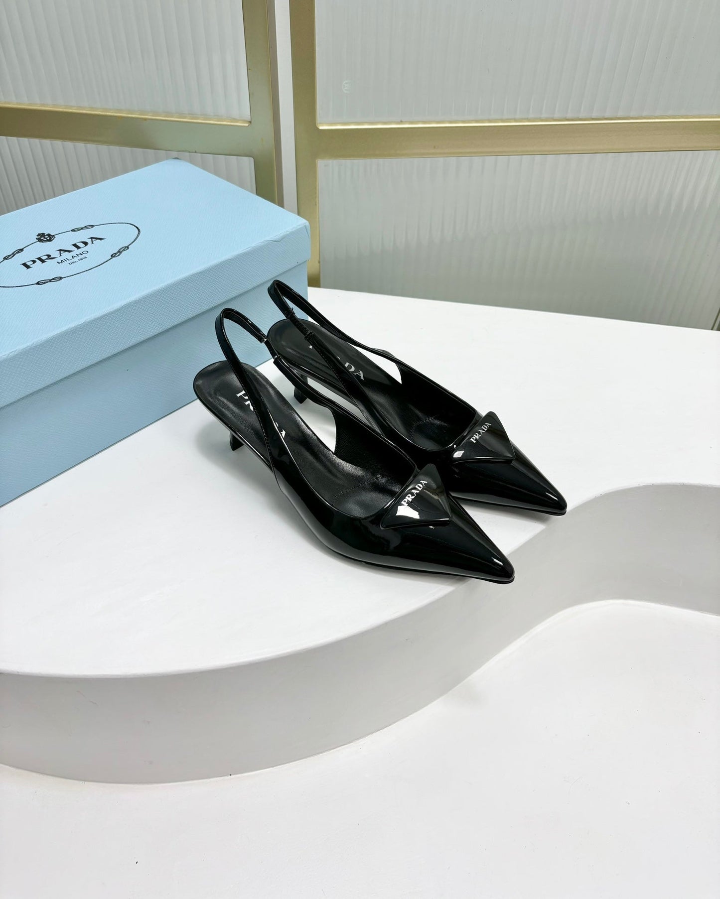 PRA PATENT LEATHER SLINGBACK PUMPS 50 BLACK - 35