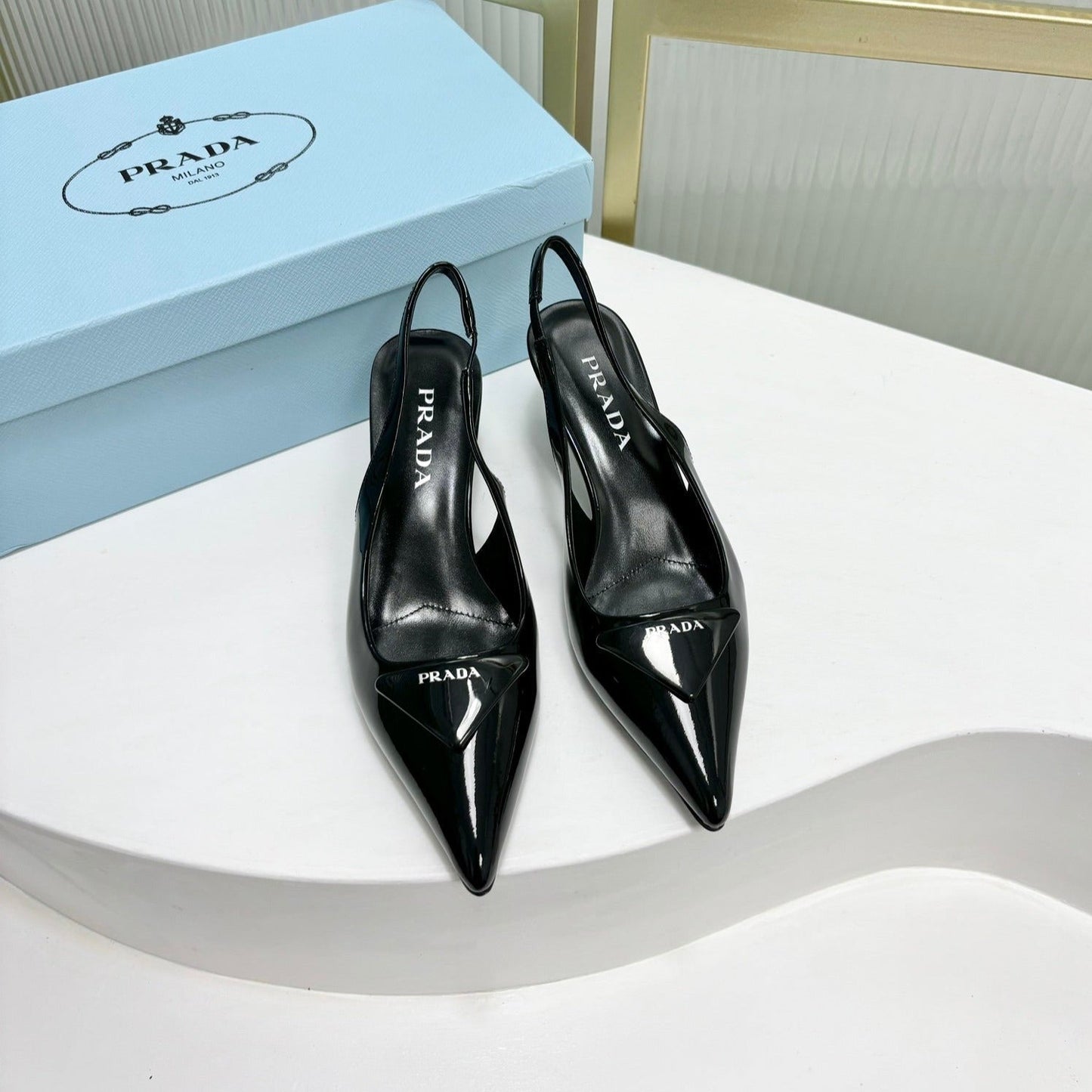 PRA PATENT LEATHER SLINGBACK PUMPS 50 BLACK - 35