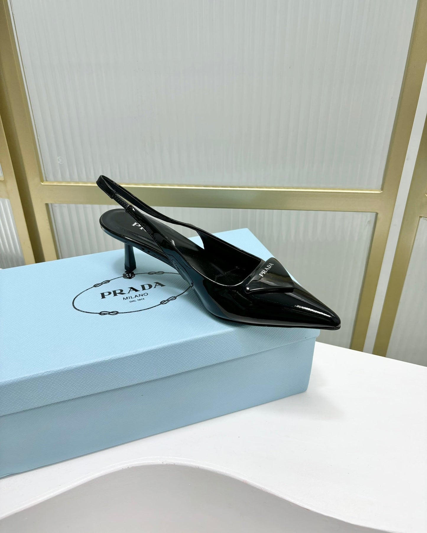 PRA PATENT LEATHER SLINGBACK PUMPS 50 BLACK - 35