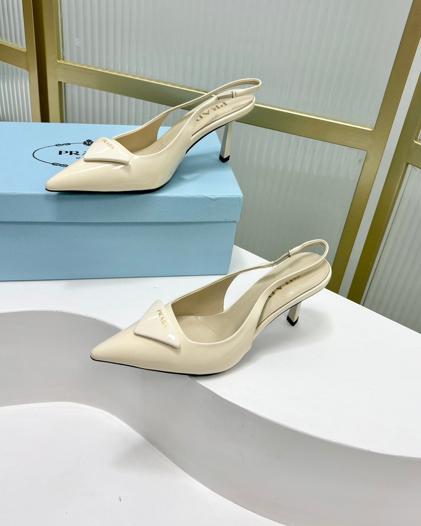 PRA PATENT LEATHER SLINGBACK PUMPS 50 CREAMY WHITE - 35