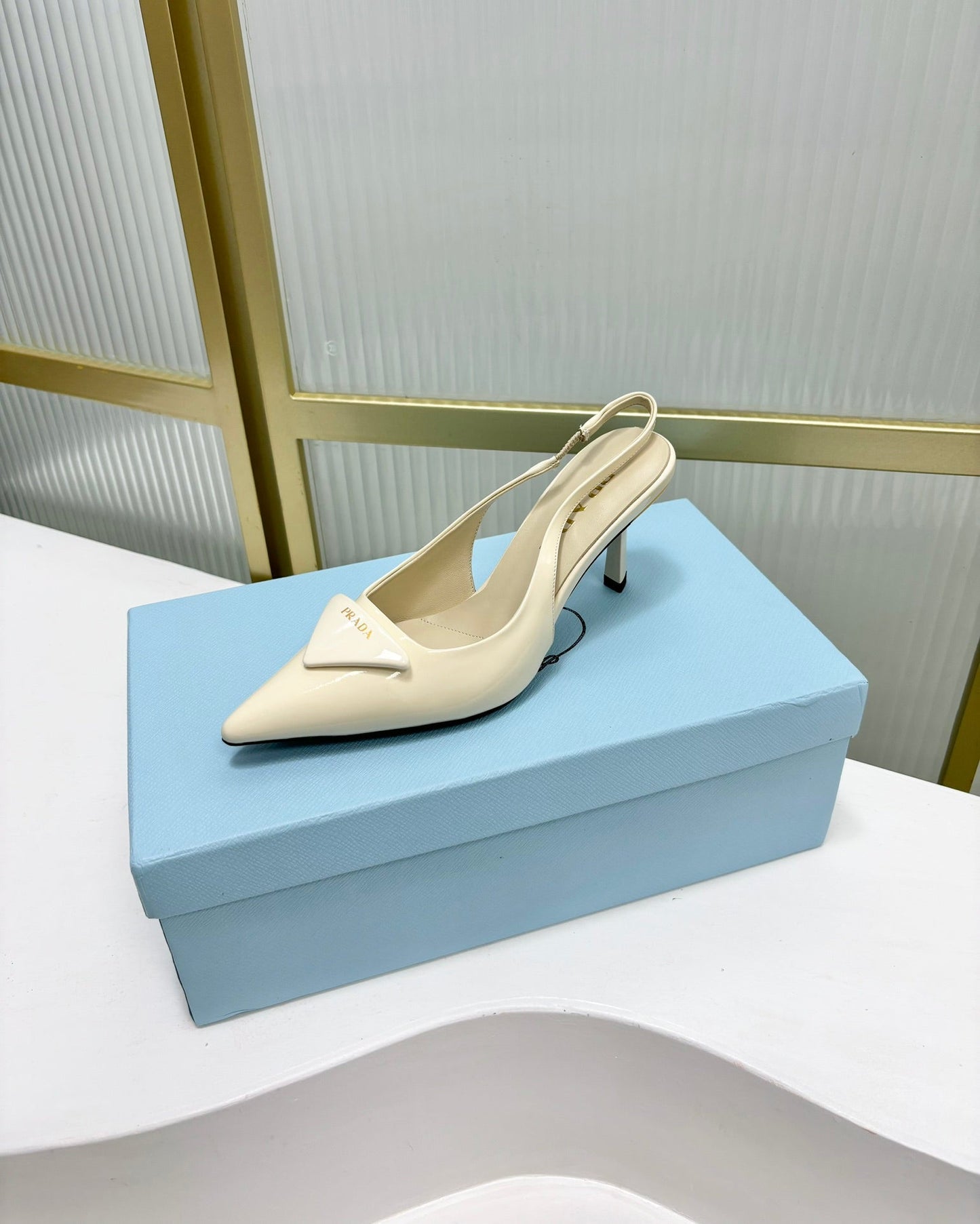 PRA PATENT LEATHER SLINGBACK PUMPS 50 CREAMY WHITE - 35