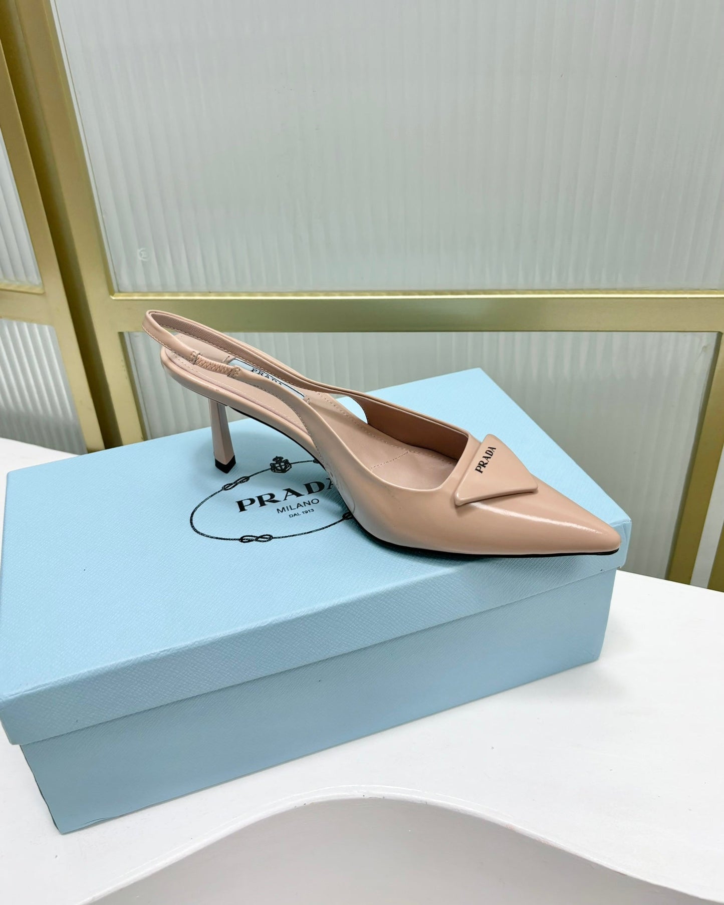 PRA PATENT LEATHER SLINGBACK PUMPS 75 PINK NUDE - 35