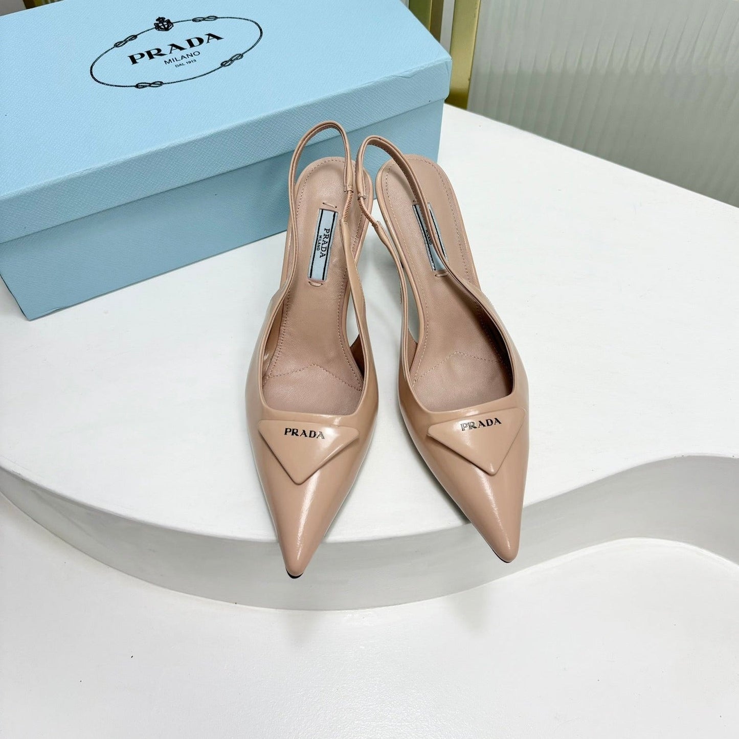 PRA PATENT LEATHER SLINGBACK PUMPS 75 PINK NUDE - 35