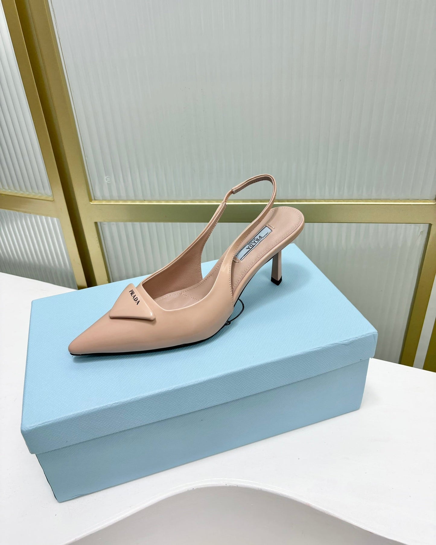 PRA PATENT LEATHER SLINGBACK PUMPS 75 PINK NUDE - 35
