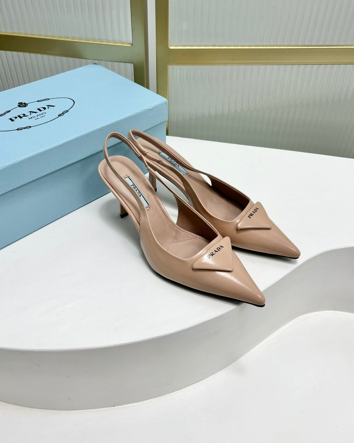 PRA PATENT LEATHER SLINGBACK PUMPS 75 PINK NUDE - 35