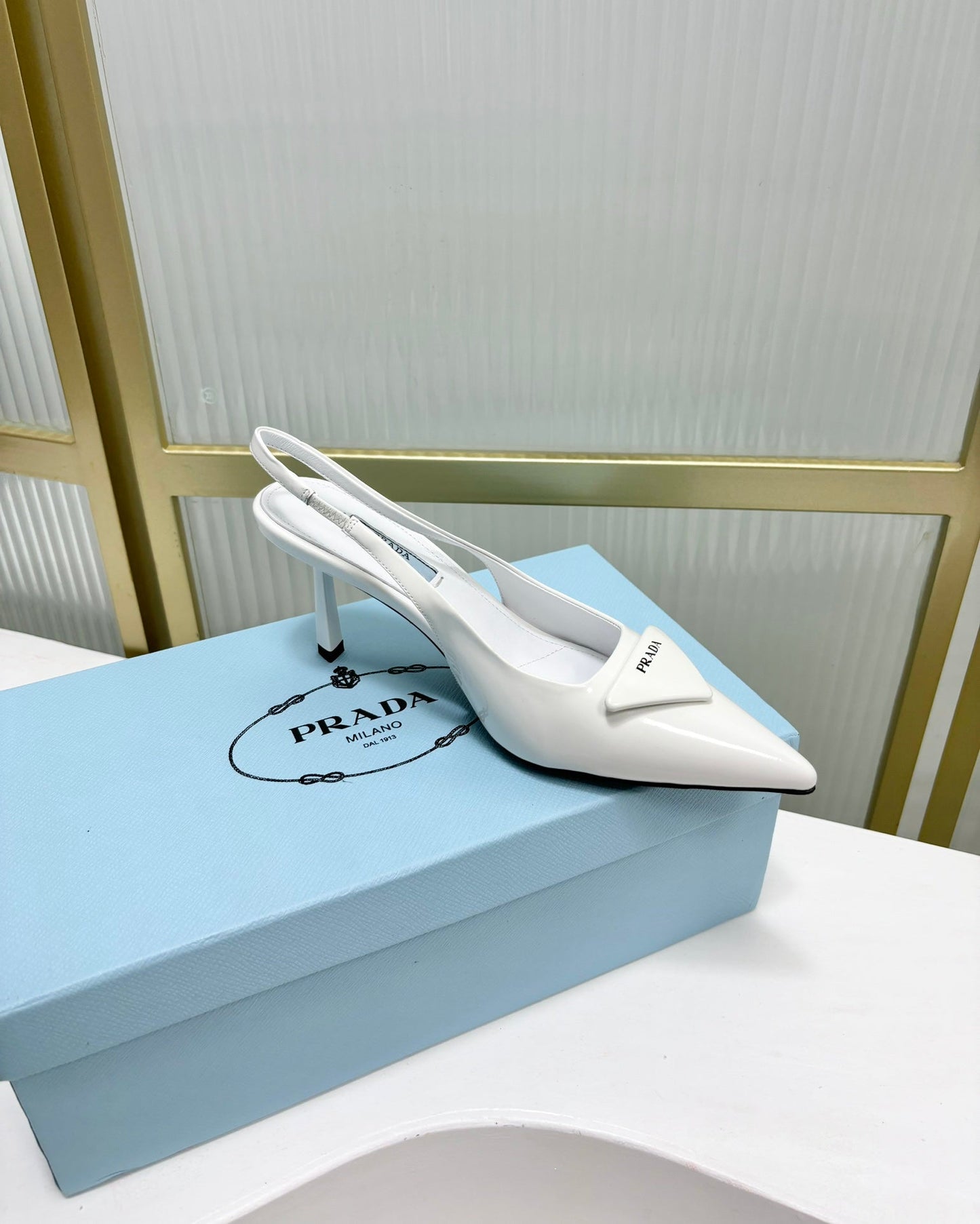 PRA PATENT LEATHER SLINGBACK PUMPS 75 WHITE - 35