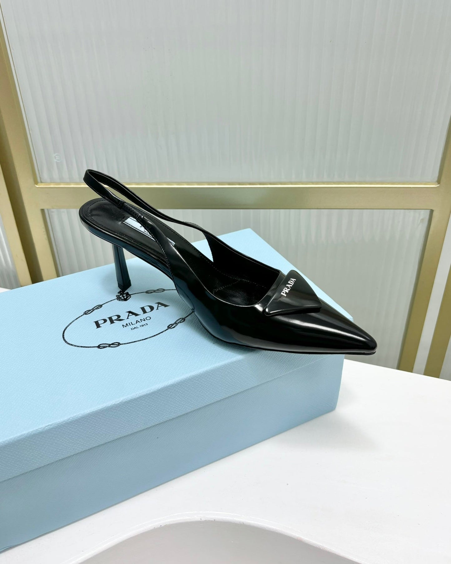 PRA PATENT LEATHER SLINGBACK PUMPS 75 BLACK - 35