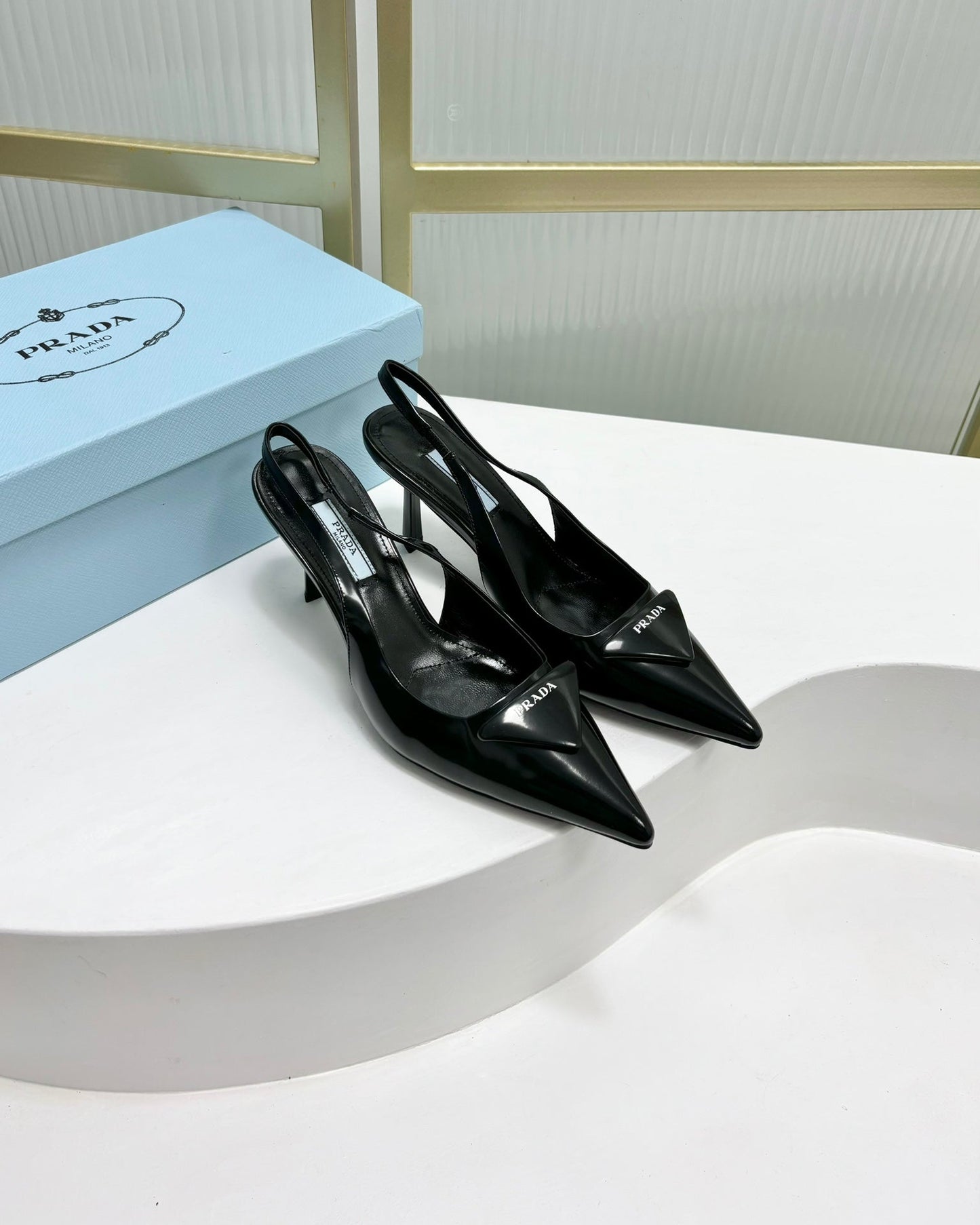 PRA PATENT LEATHER SLINGBACK PUMPS 75 BLACK - 35