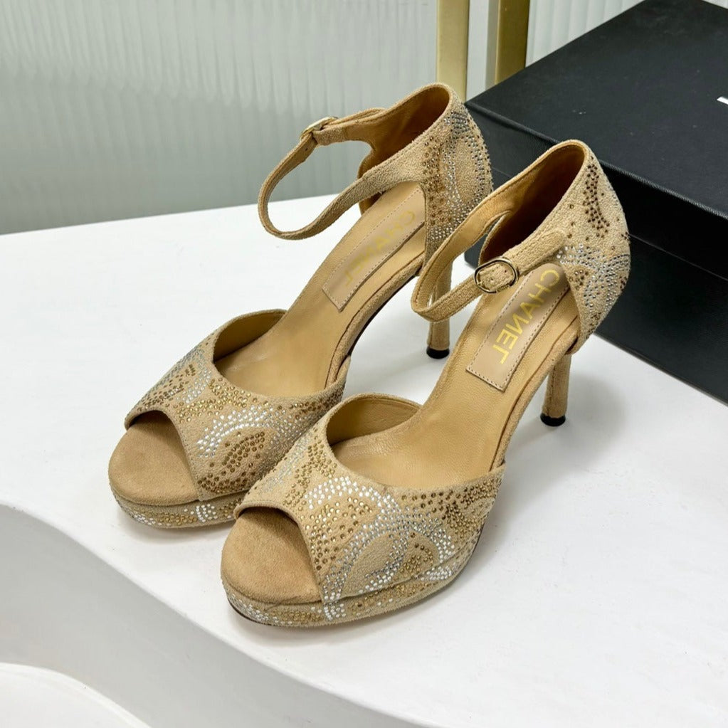 HIGH HEELS ONE STRAP IN BEIGE CREAM GOATSKIN - 35