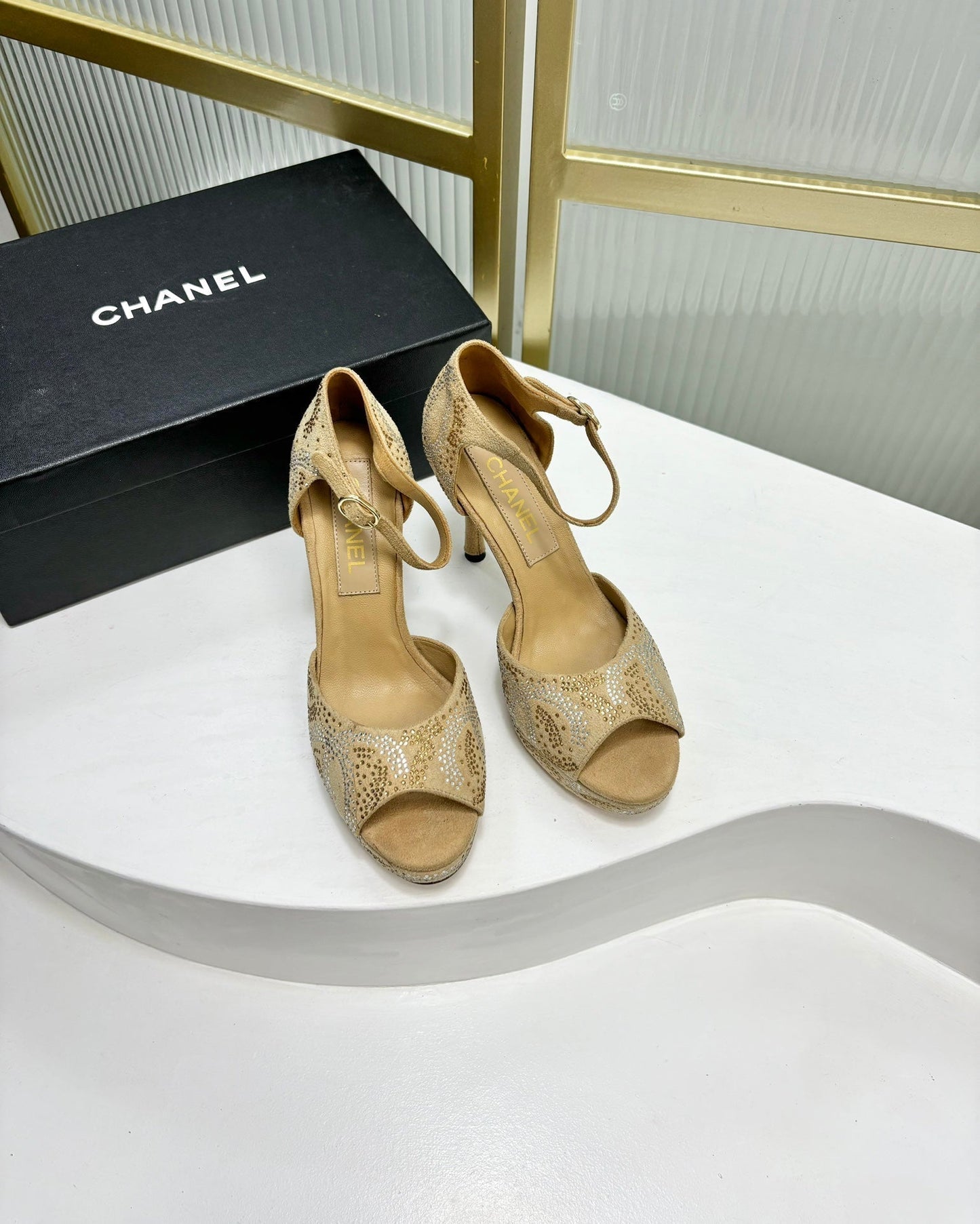 HIGH HEELS ONE STRAP IN BEIGE CREAM GOATSKIN - 35