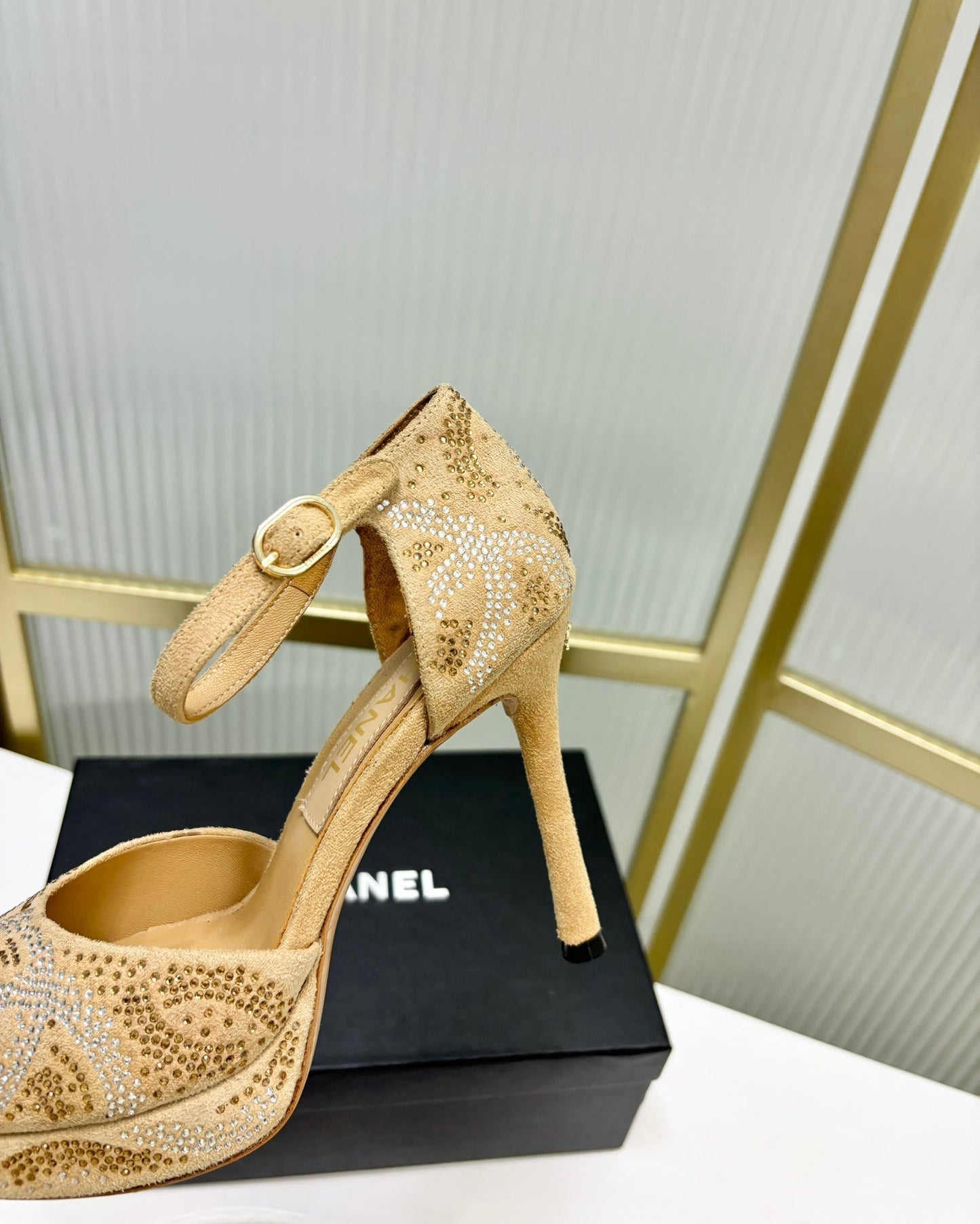 HIGH HEELS ONE STRAP IN BEIGE CREAM GOATSKIN - 35