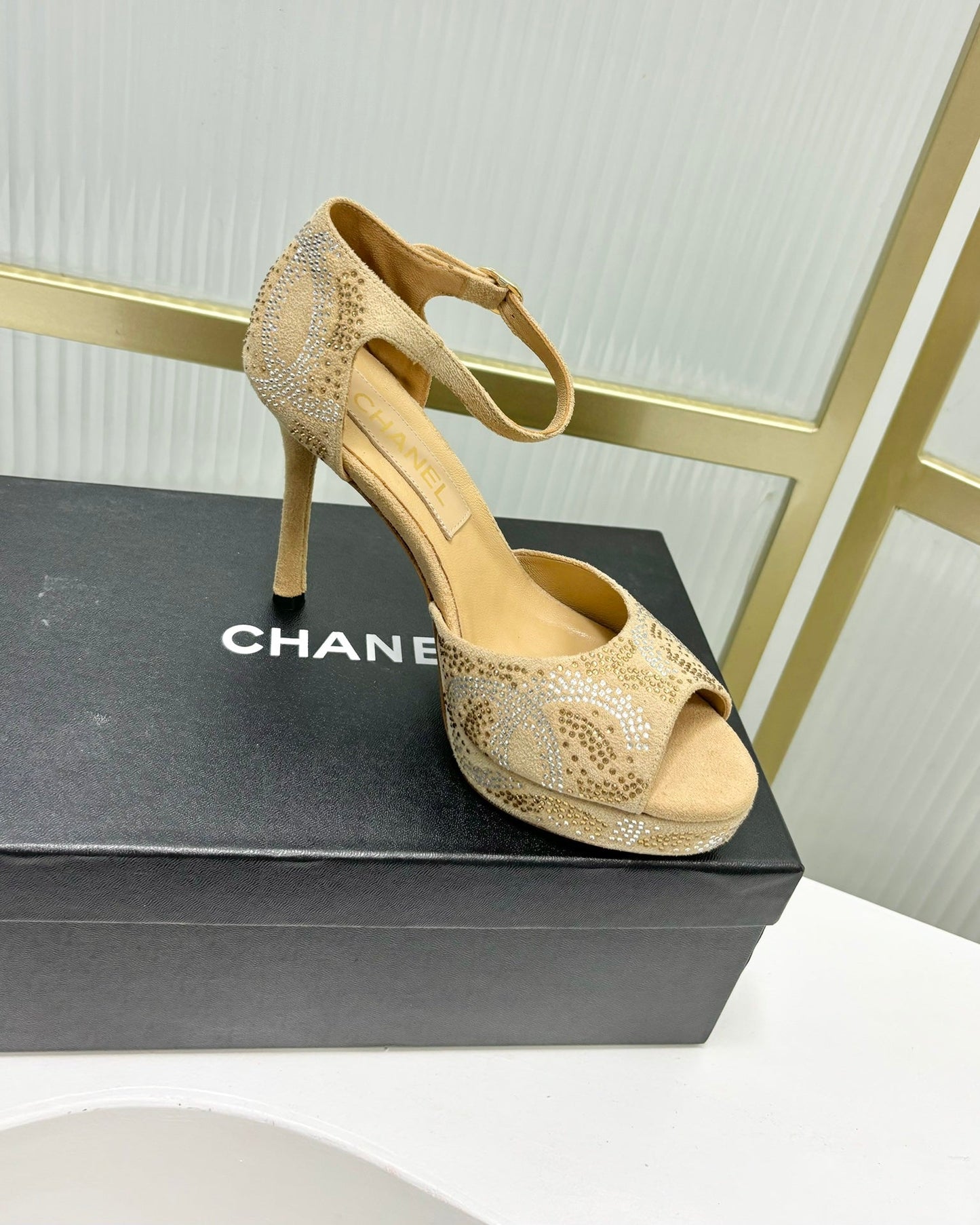 HIGH HEELS ONE STRAP IN BEIGE CREAM GOATSKIN - 35
