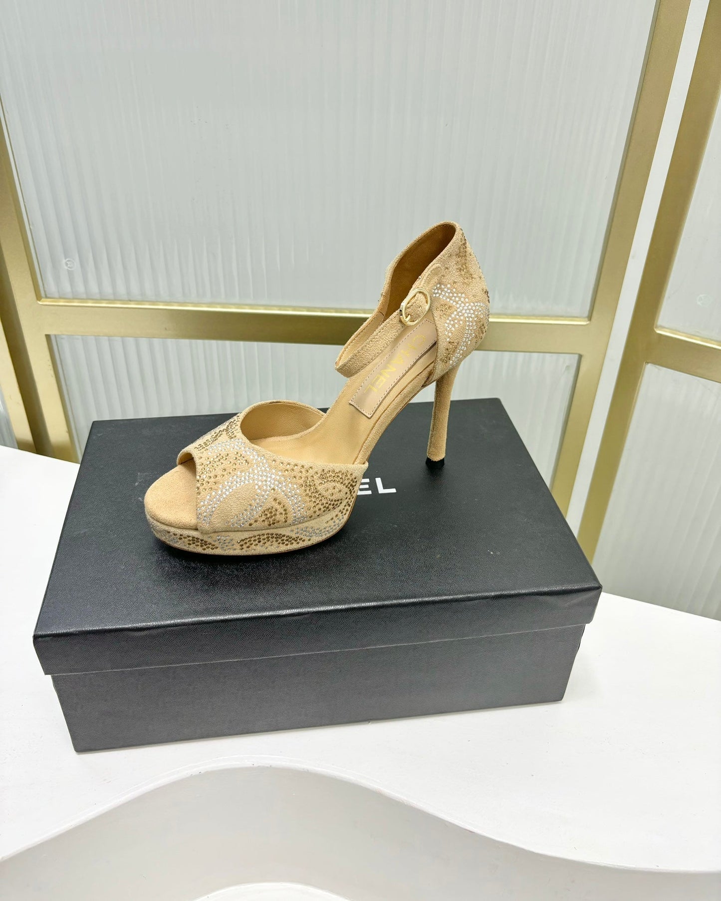 HIGH HEELS ONE STRAP IN BEIGE CREAM GOATSKIN - 35