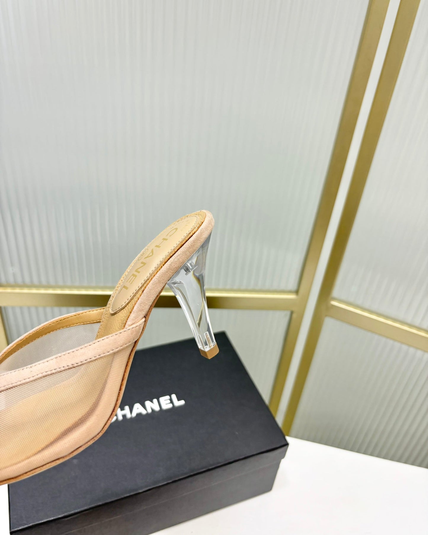 HIGH HEEL PEEP TOE IN BEIGE CREAM BREATHABLE MESH - 35