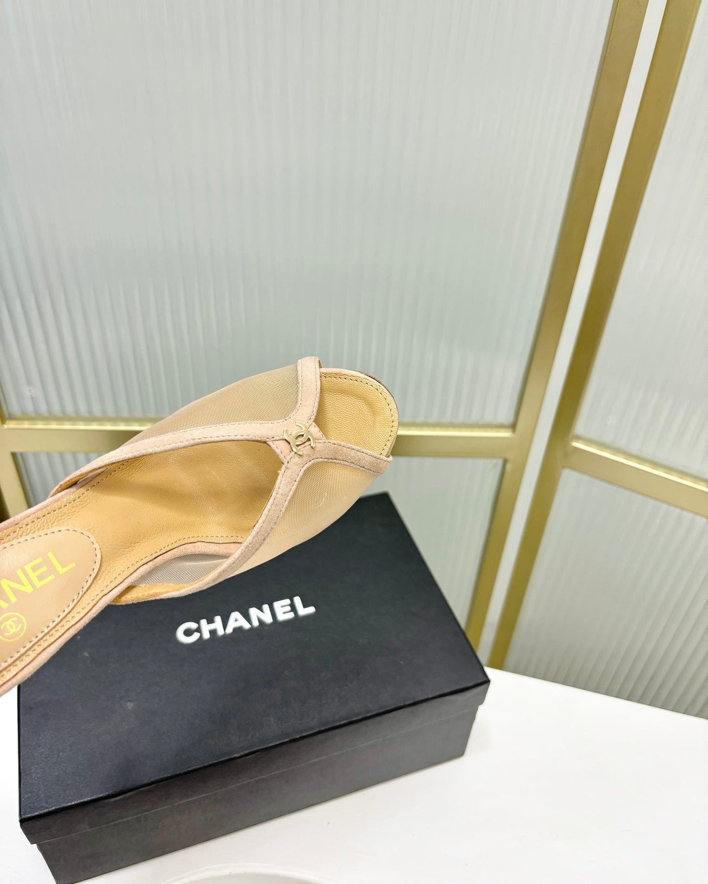 HIGH HEEL PEEP TOE IN BEIGE CREAM BREATHABLE MESH - 35