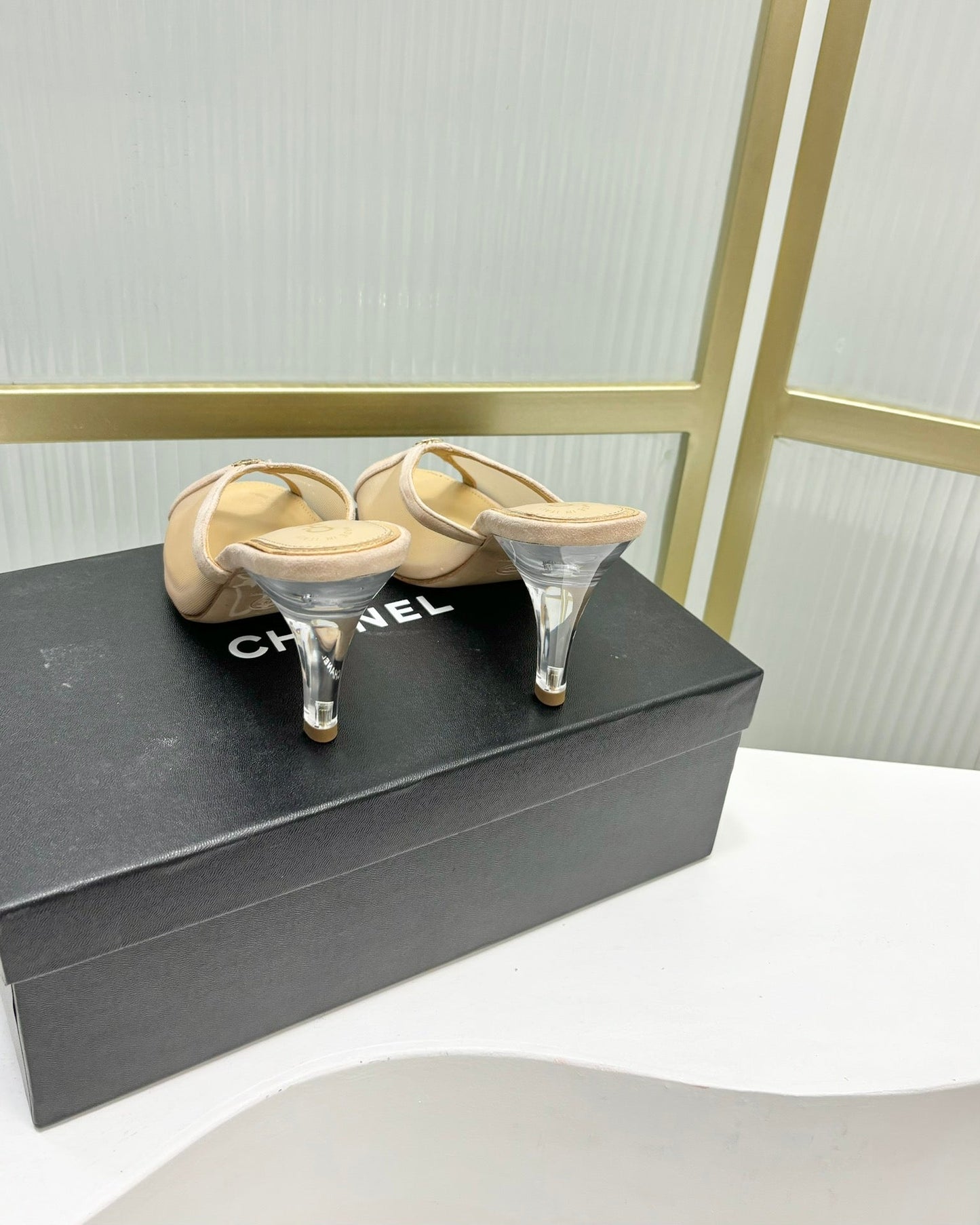 HIGH HEEL PEEP TOE IN BEIGE CREAM BREATHABLE MESH - 35
